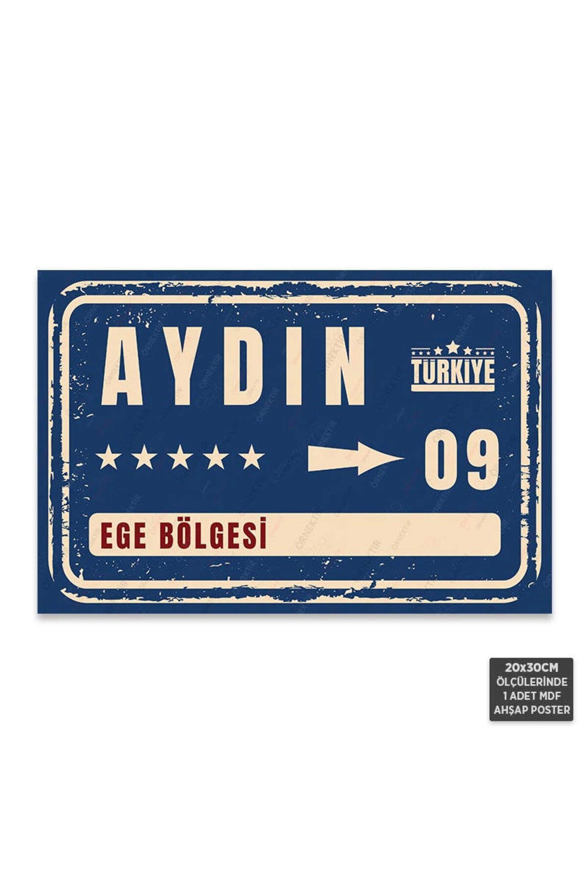 PT1048 - Aydın Şehir Tabelası Retro Mdf Ahşap Poster (20x30cm)