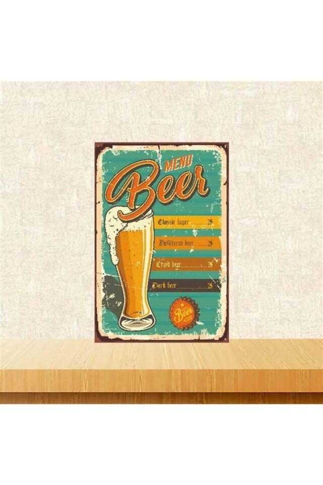 Menu Beer 20-30 cm Retro Ahşap Poster Tkfx4023