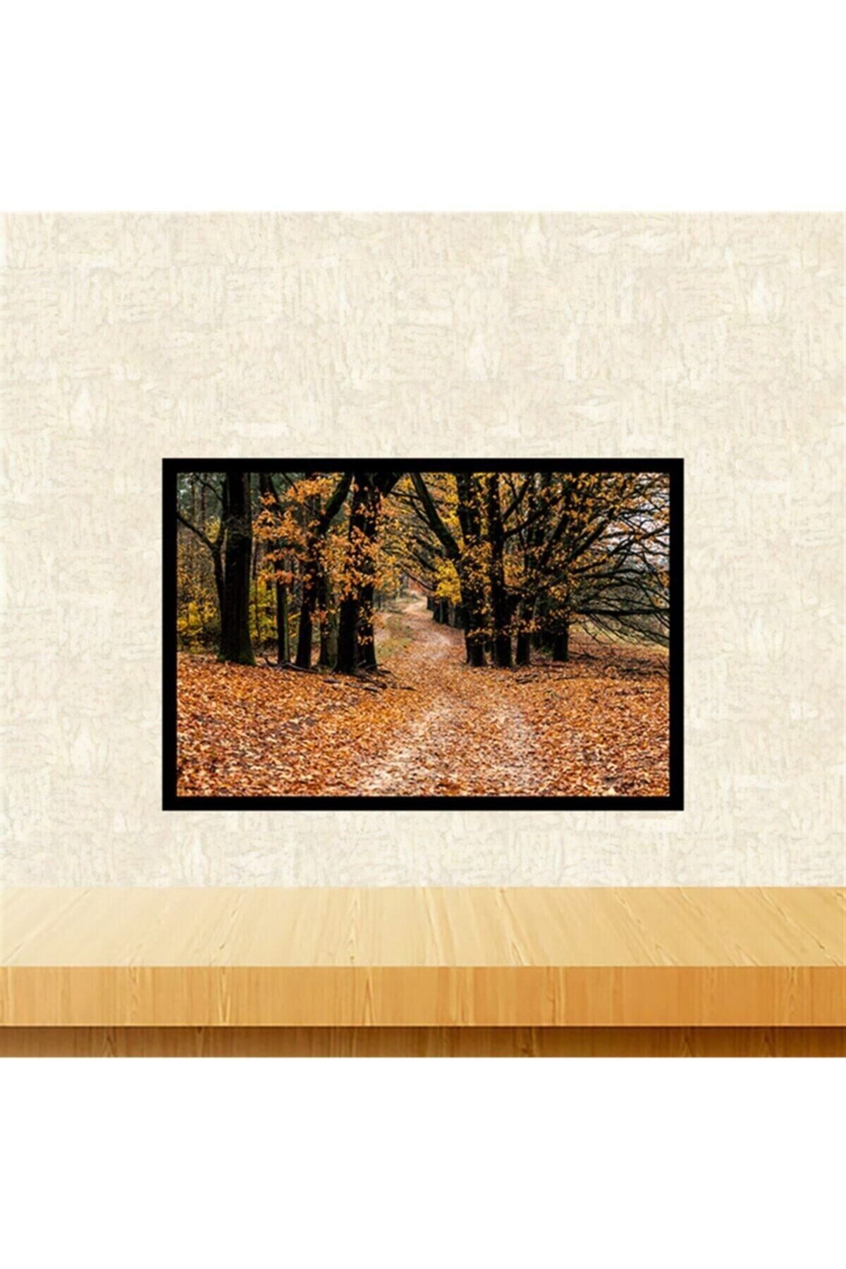 Güz Yaprakları Tasarımlı 20-30 Cm Retro Ahşap Tablo Tkfx5976