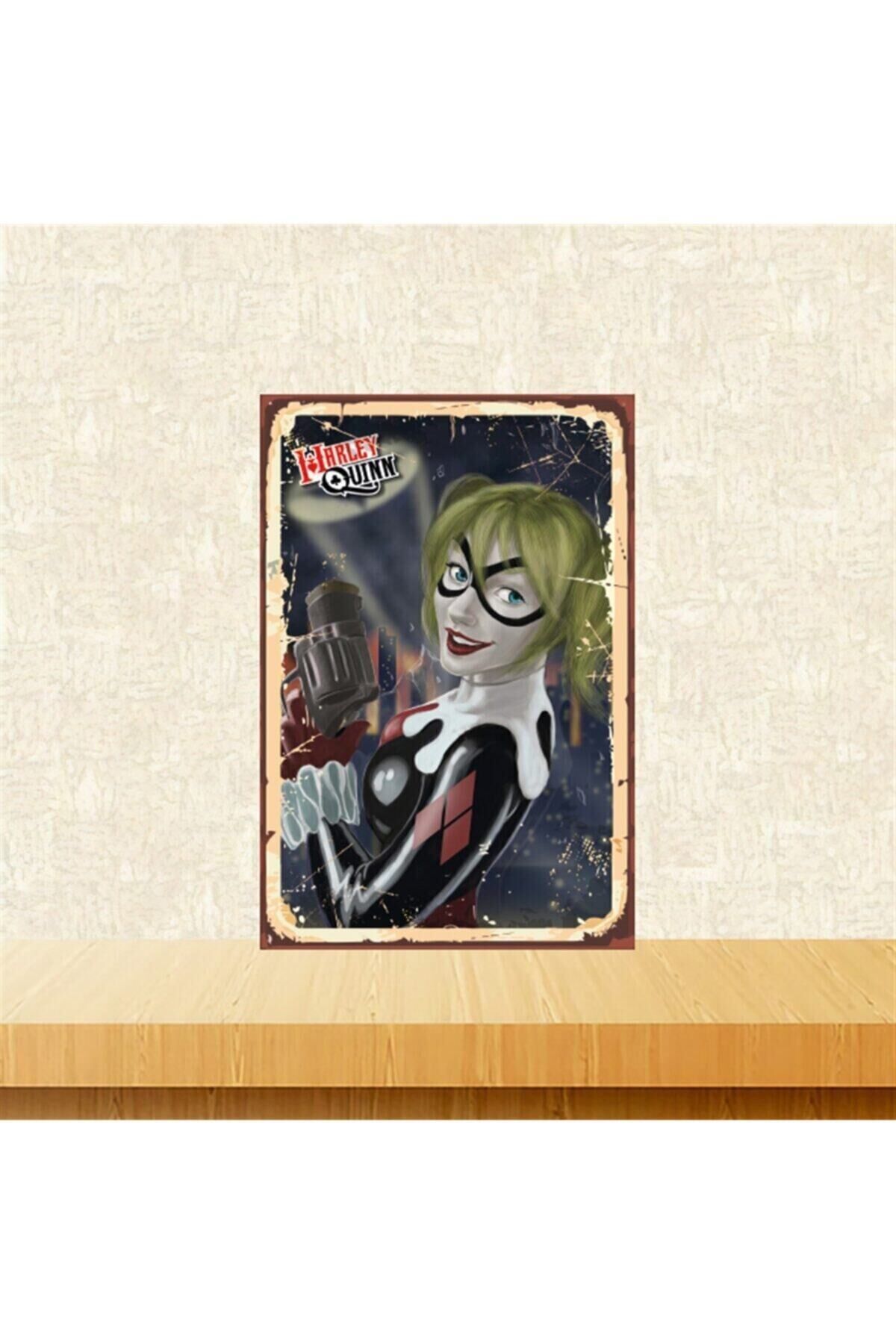 Harley Quinn Animasyon Çizim Tasarımlı 20-30 Cm Retro Ahşap Tablo Tkfx5032