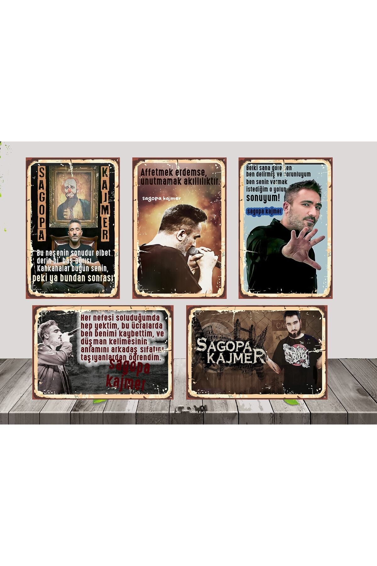 Sagopa Kajmer Sözleri Temalı 5 Adet 20x30 CM Ahşap Tablo Seti