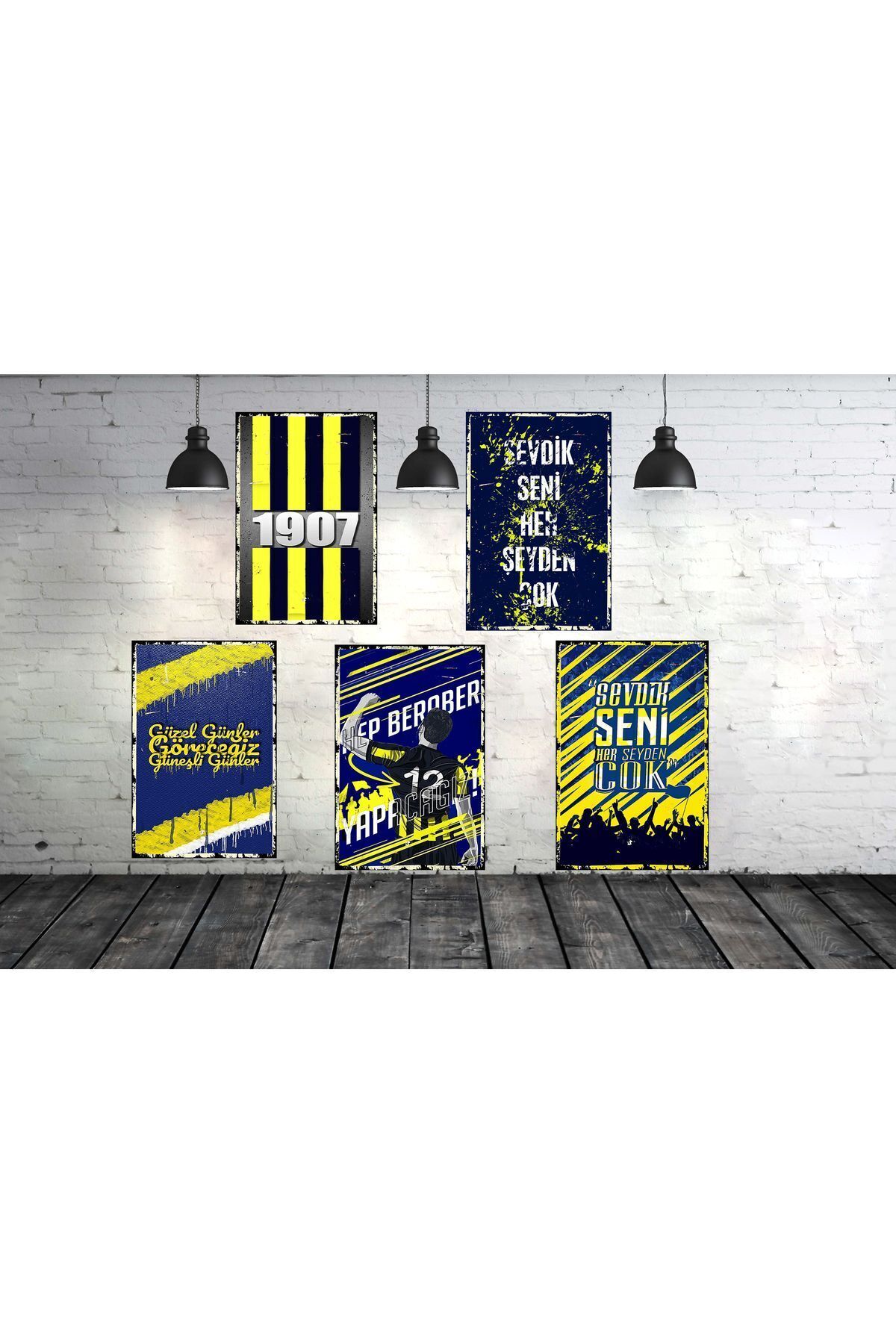 Taraftar Sözleri Temalı 5 Parça 20x30 CM Retro Ahşap Tablo Seti 02F