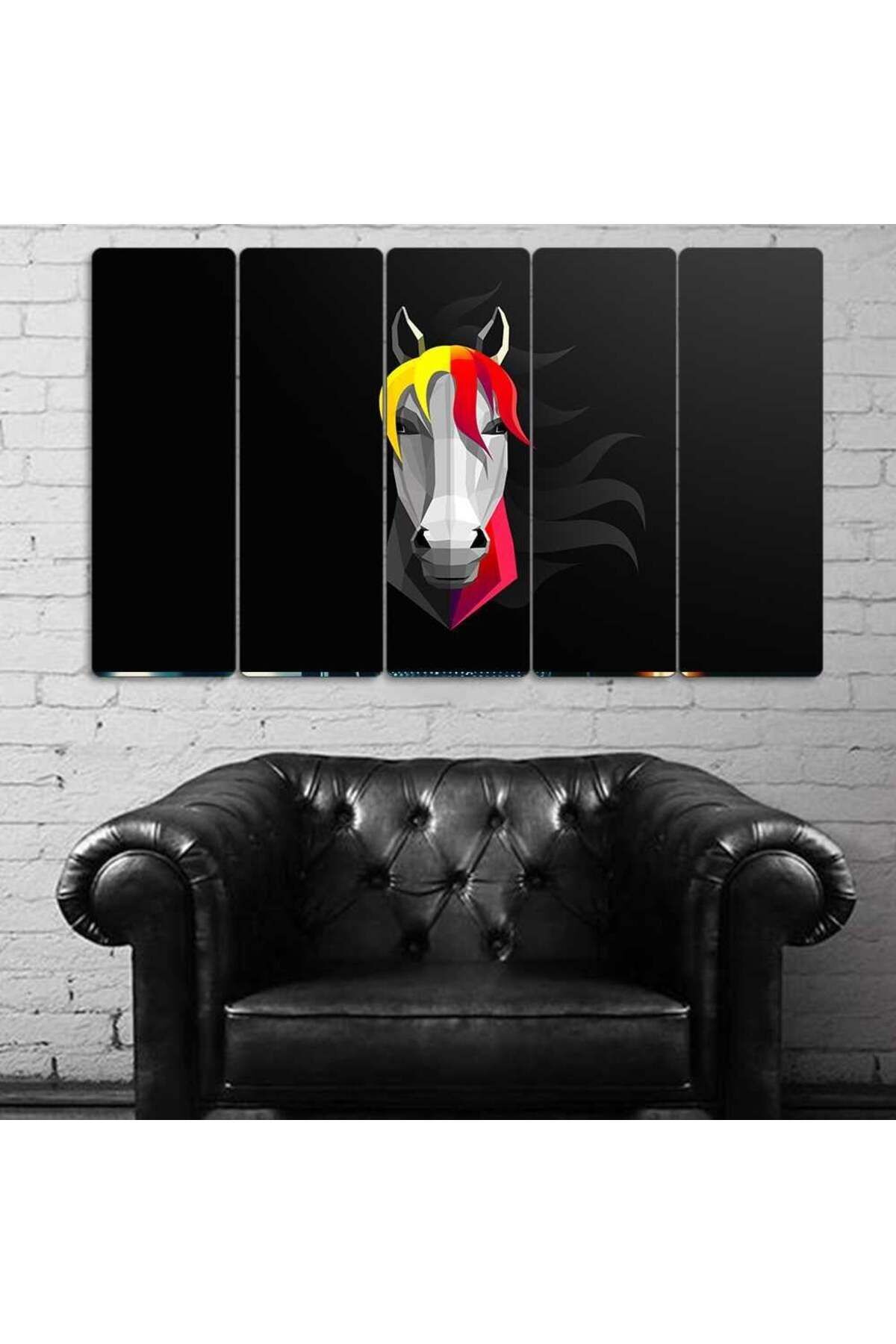 Dijital At, Sarı Kırmızı At - 5 Parçalı Tablo