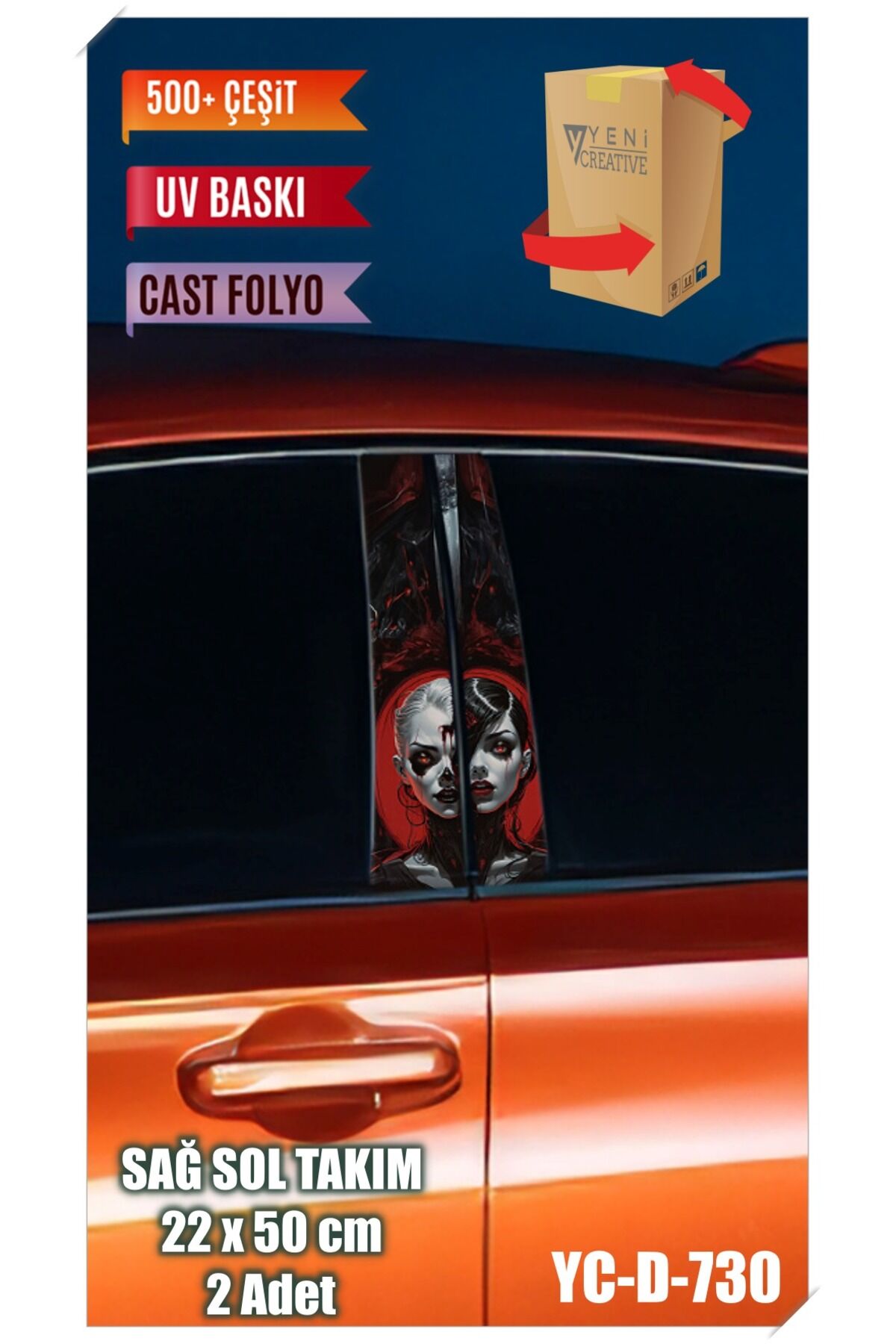 Araç Kapı Direk Kaplama Folyosu Kadın Desenli (SAĞ SOL TAKIM) (2 ADET) - 22x50 Cm