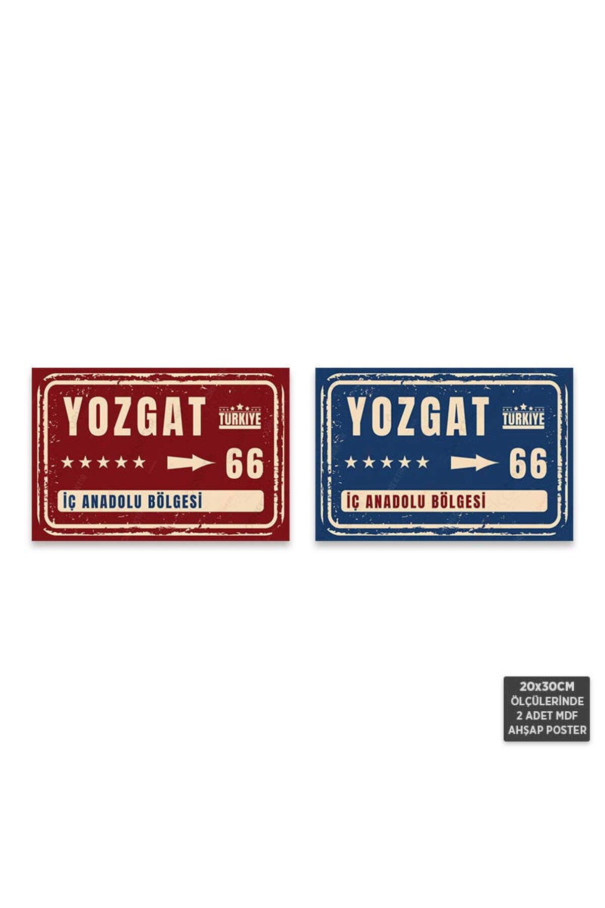 PS1105 - Yozgat Şehir Tabelası Retro Mdf Ahşap Poster Set (2 Adet - 20x30cm)