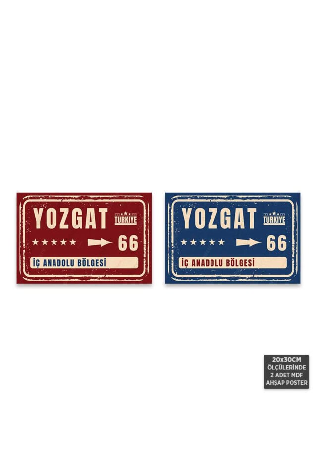 PS1105 - Yozgat Şehir Tabelası Retro Mdf Ahşap Poster Set (2 Adet - 20x30cm)