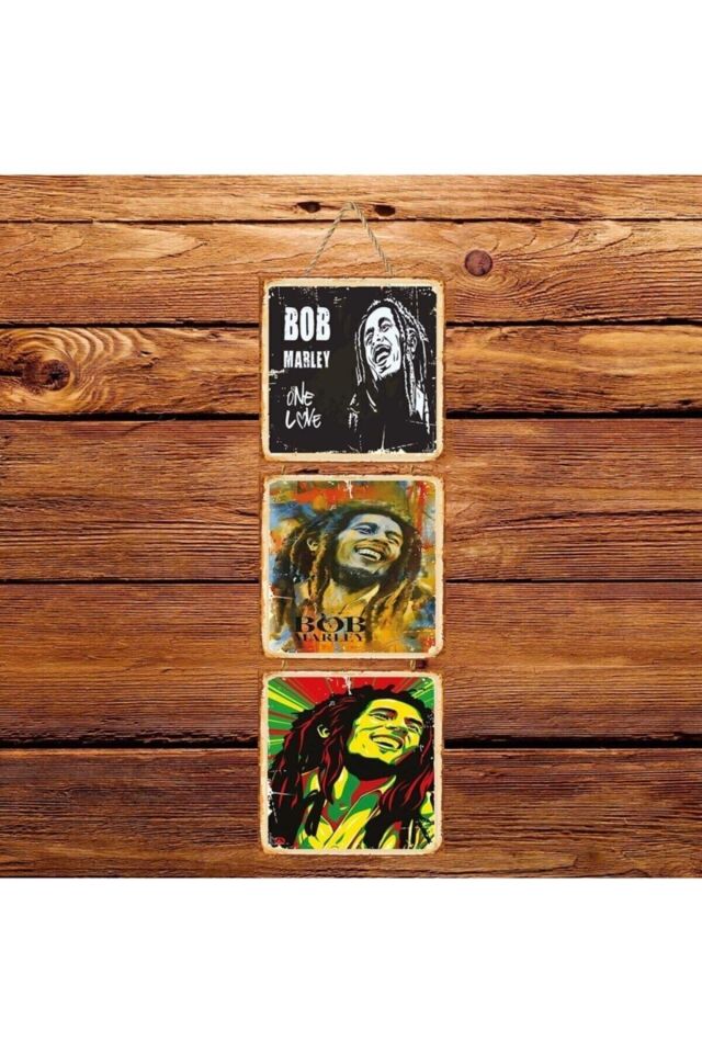 Bob Marley Üçlü Retro Ahşap Poster
