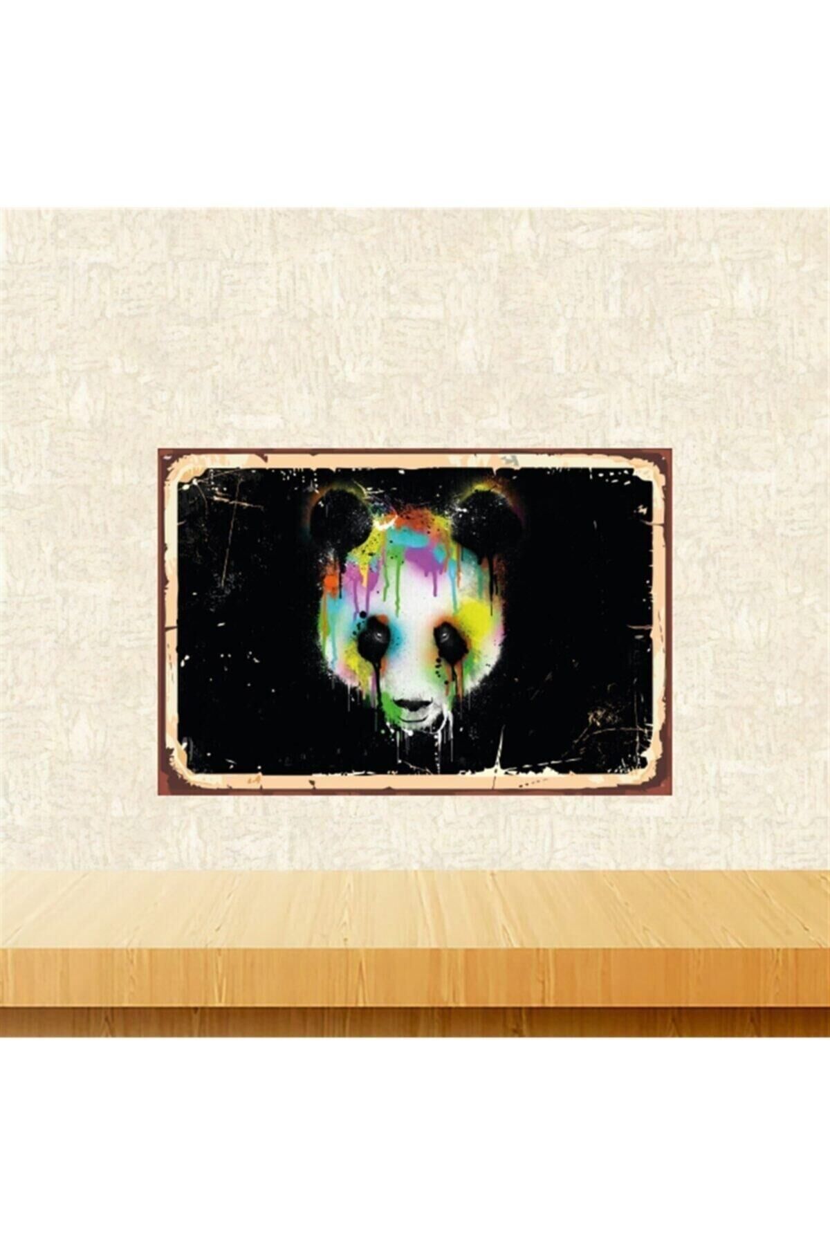 Renkli Panda 20-30 Cm Retro Ahşap Tablo Tkfx5495