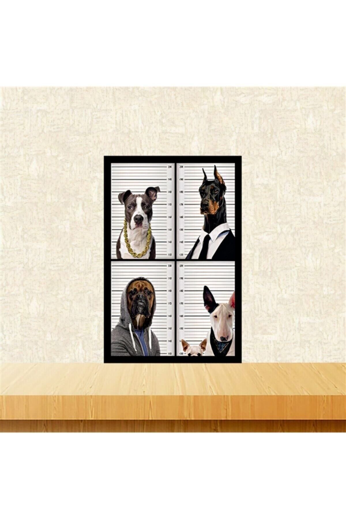 Sabıkalı Köpekler Tasarımlı 20-30 Cm Retro Ahşap Tablo Tkfx5935