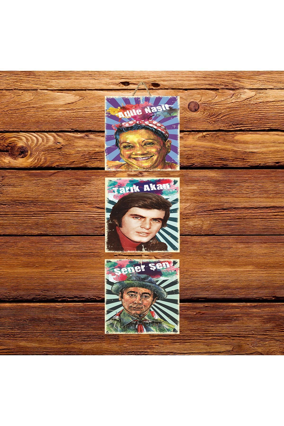 Adile Naşit Tarık Akan Şener Şen Tasarımlı 3 Parça 15x15 MDF İpli Set