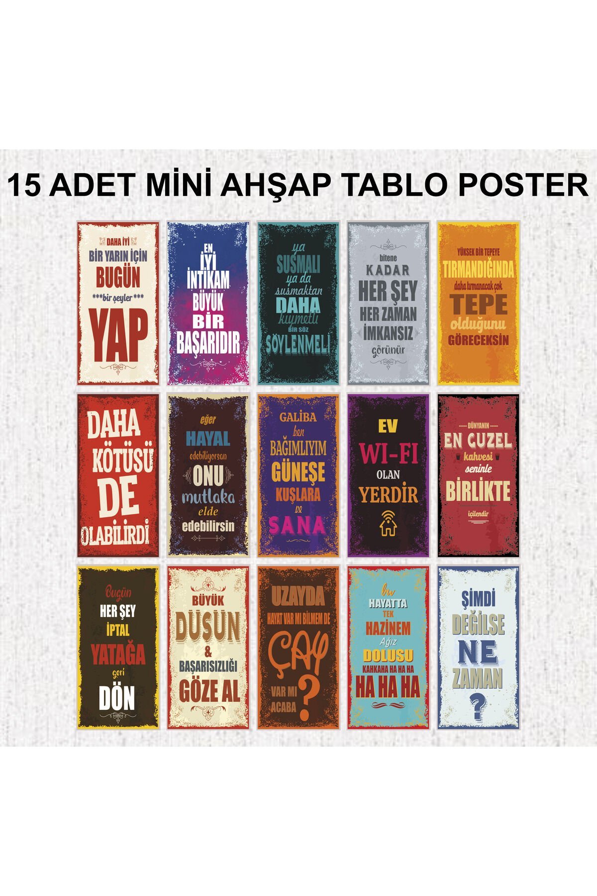 motivasyon ve eğlenceli duvar yazıları 15 adet ahşap poster seti ev dekorasyon tablo seti