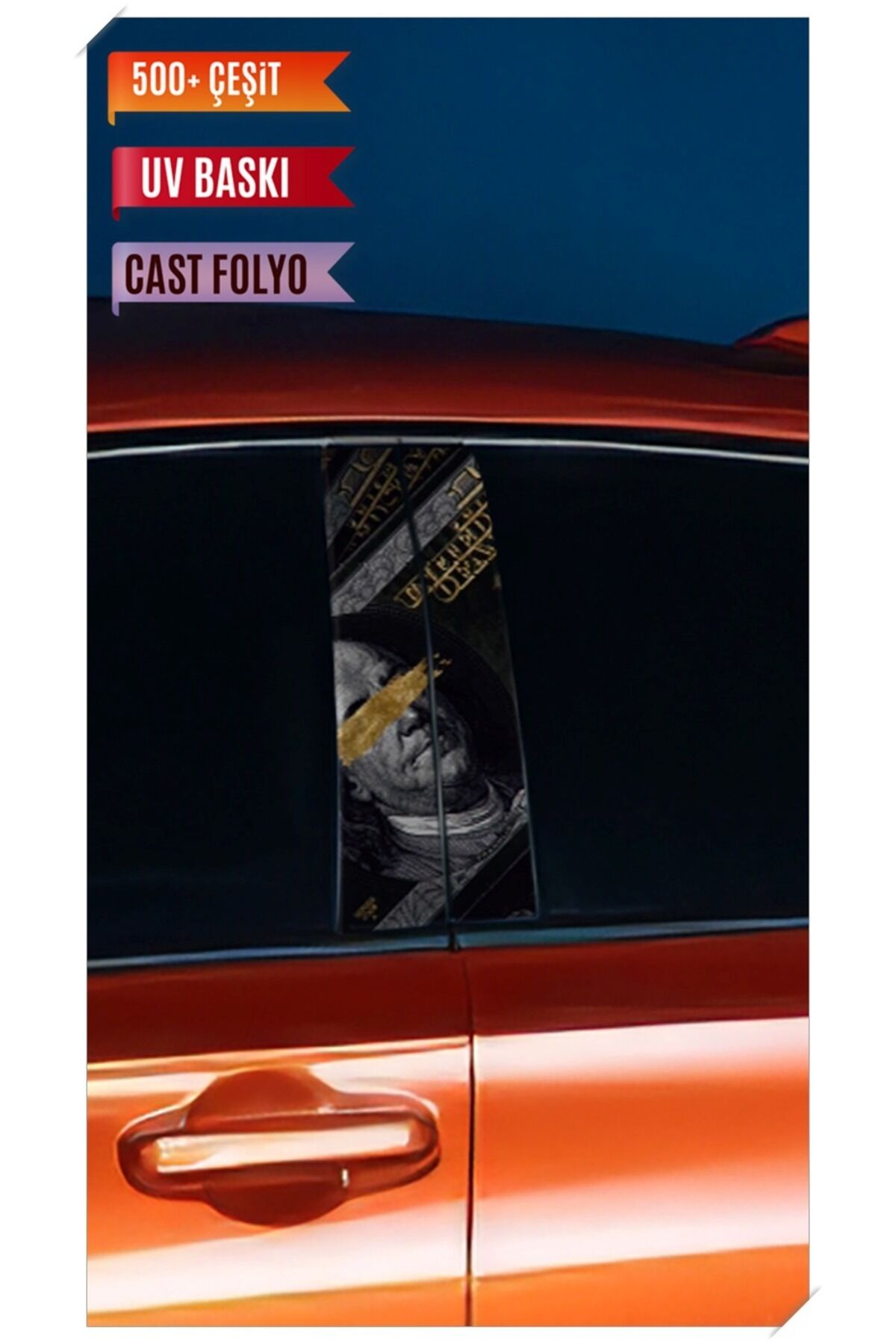 Araç Kapı Direk Kaplama Folyosu Dolar Desenli (Sağ Sol Takım) (2 Adet) - 22x50 Cm