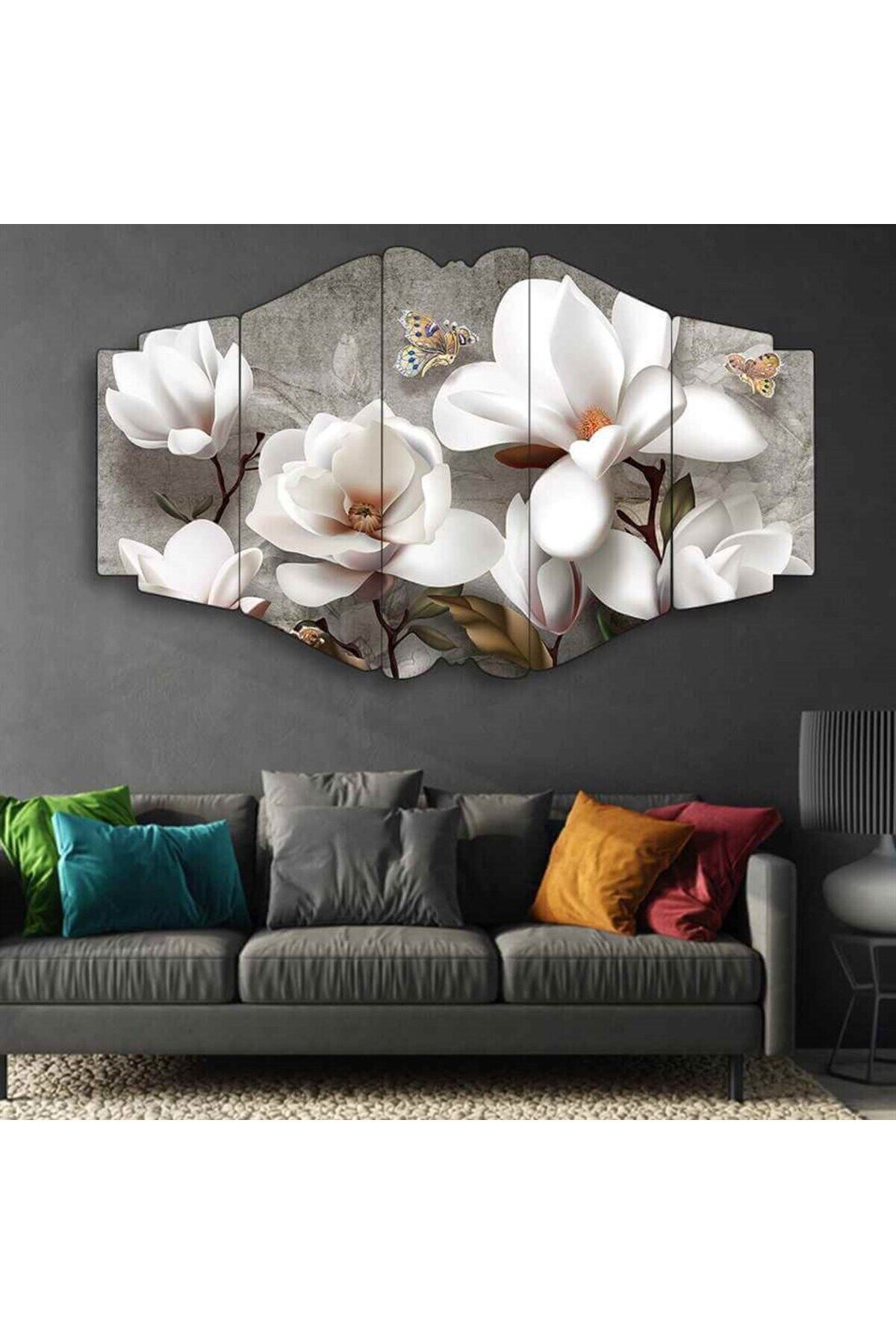 Zarif Beyaz Manolyalar - 5 Parçalı Çiçek Tablo