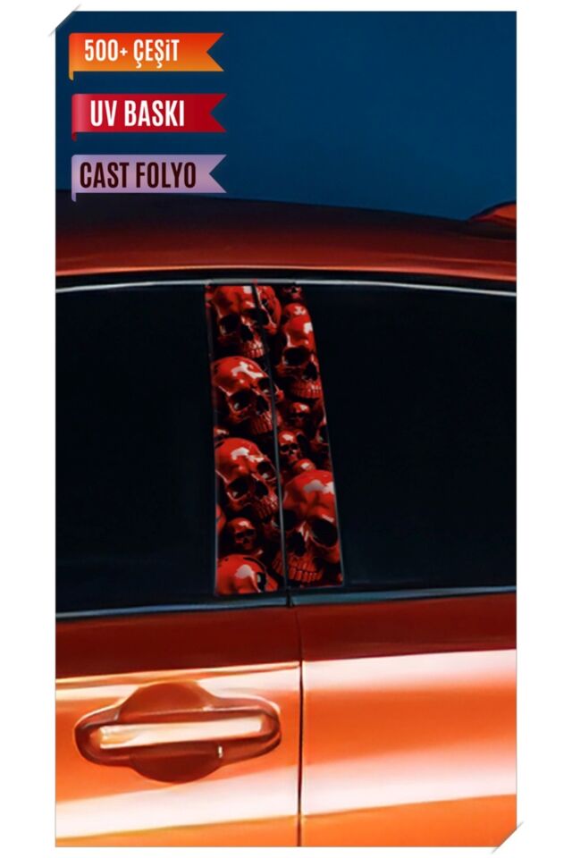 Araç Kapı Direk Kaplama Folyosu Kuru Kafa Desenli (Sağ Sol Takım) (2 Adet) - 22x50 Cm