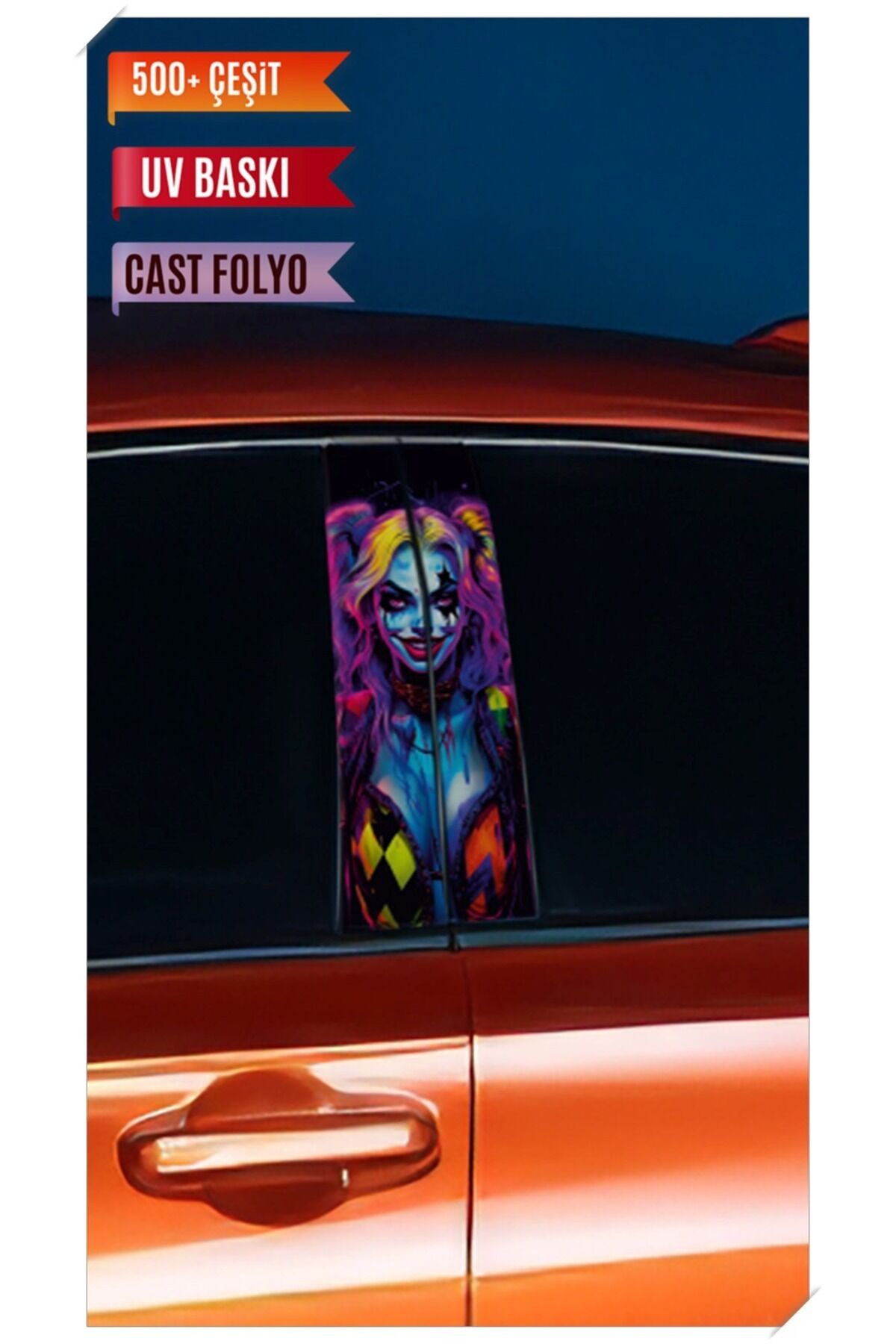 Araç Kapı Direk Kaplama Folyosu Joker Desenli (Sağ Sol Takım) (2 Adet) - 22x50 Cm