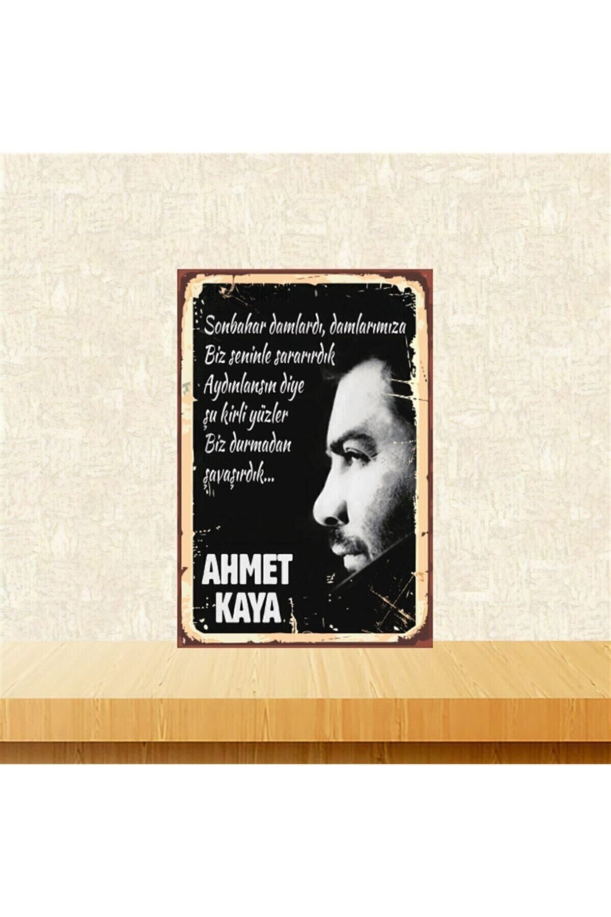 Ahmet Kaya Sonbahar Damlardı Damlarımıza 20-30 Cm Retro Ahşap Tablo Tkfx4872