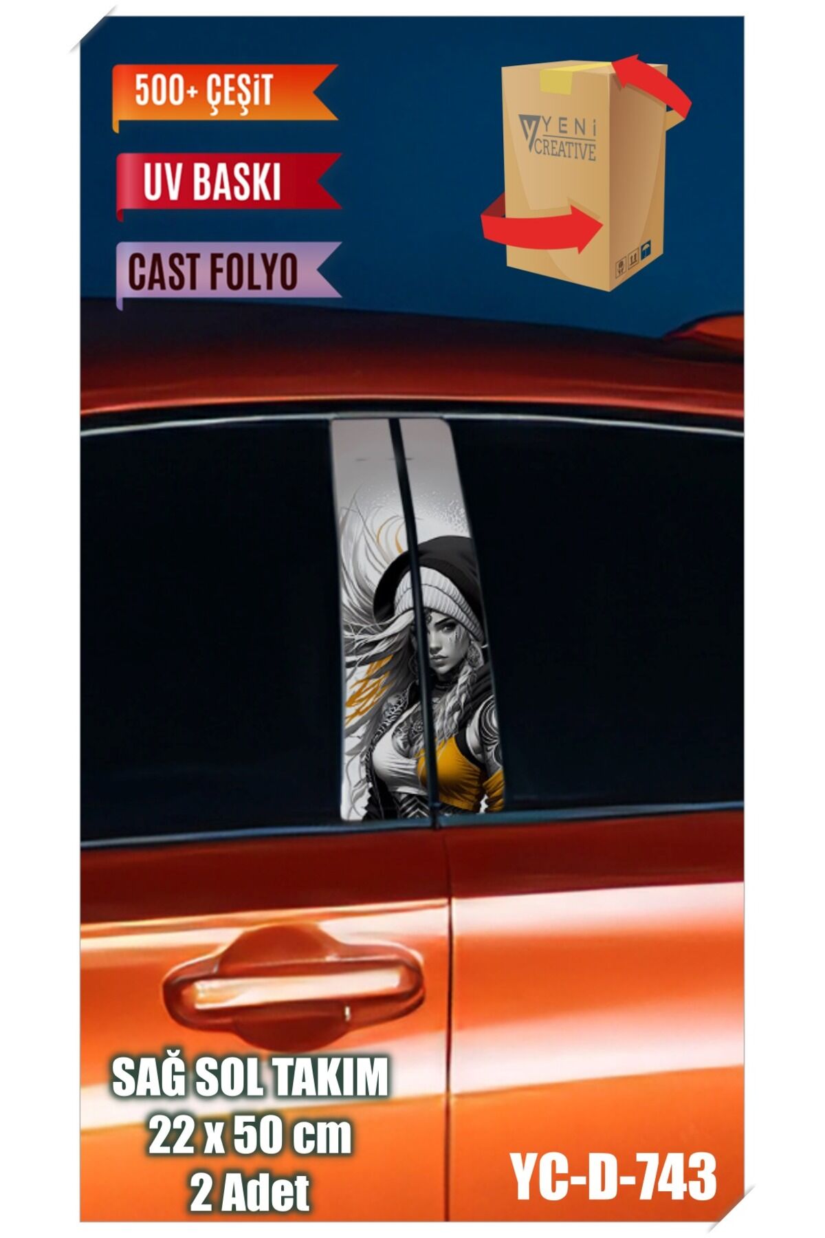 Araç Kapı Direk Kaplama Folyosu Kadın Desenli (SAĞ SOL TAKIM) (2 ADET) - 22x50 Cm