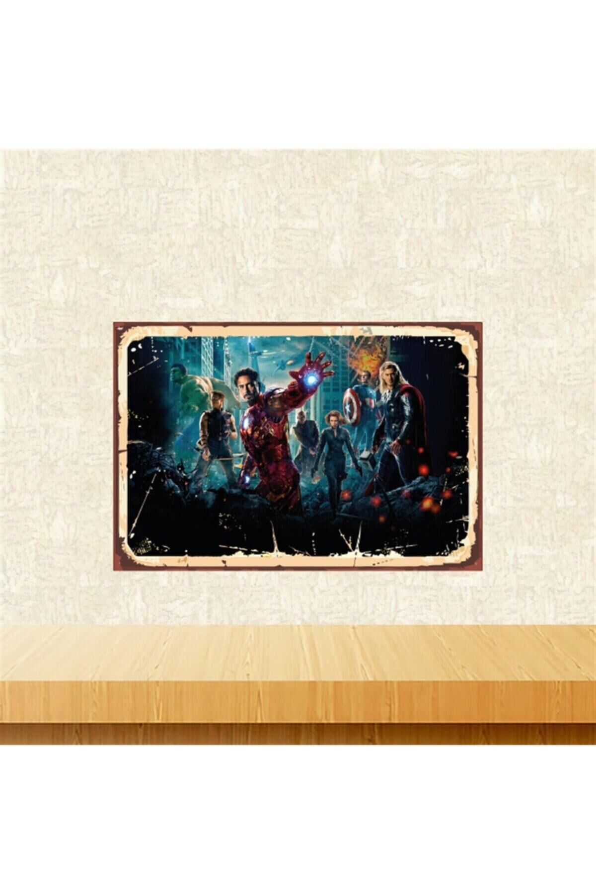 Avangers Tasarımlı Retro Ahşap Tablo 20-30cm -Tkfx5610