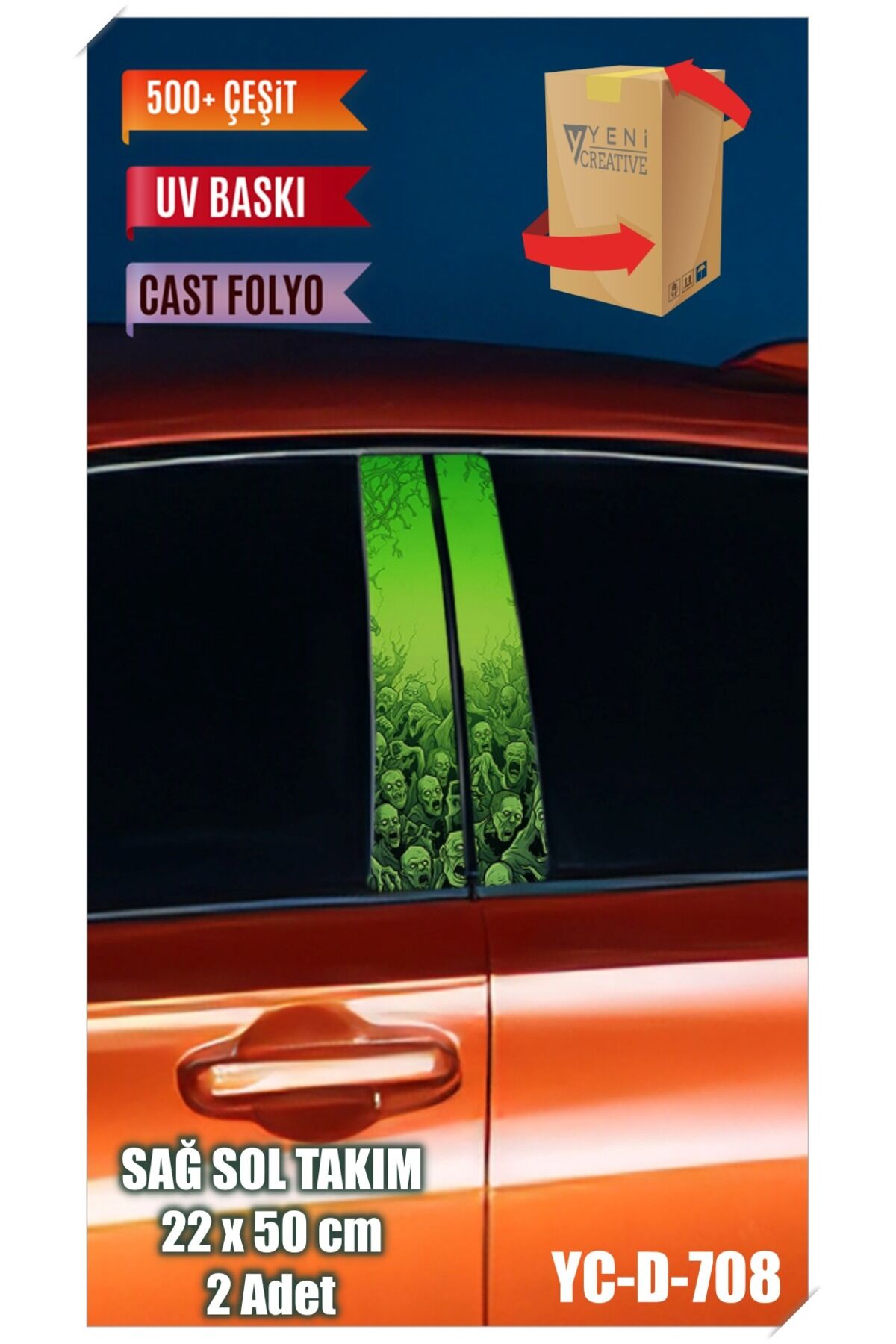 Araç Kapı Direk Kaplama Folyosu Desenli (SAĞ SOL TAKIM) (2 ADET) - 22x50 Cm