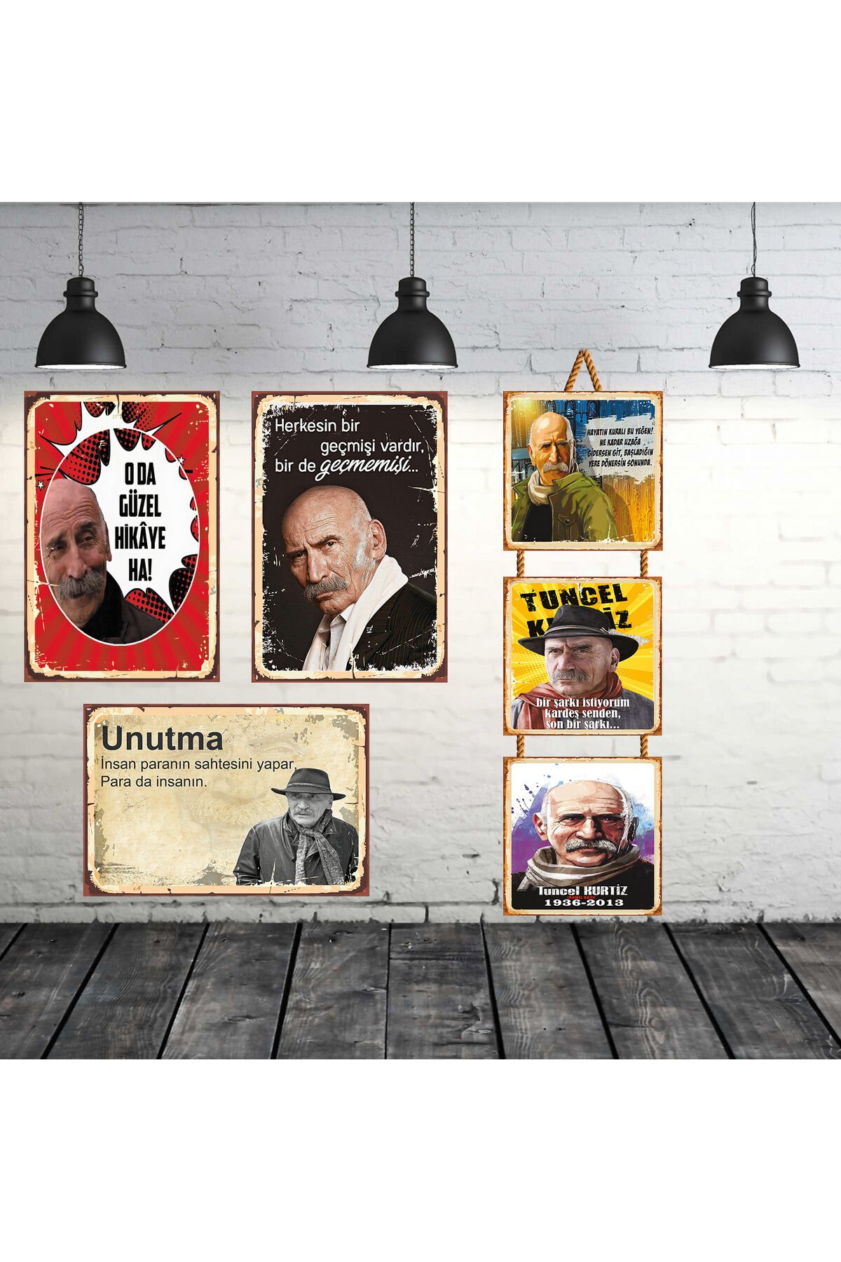 Oda Güzel Hikaye Ha Tuncel Kurtiz Sözleri Seti 3 Adet 20x30 Cm 3 Adet 15x15 Cm Retro Ahşap Tablo