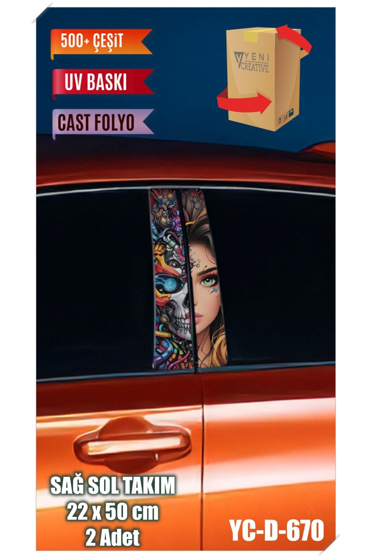 Araç Kapı Direk Kaplama Folyosu Kadın Desenli (SAĞ SOL TAKIM) (2 ADET) - 22x50 Cm