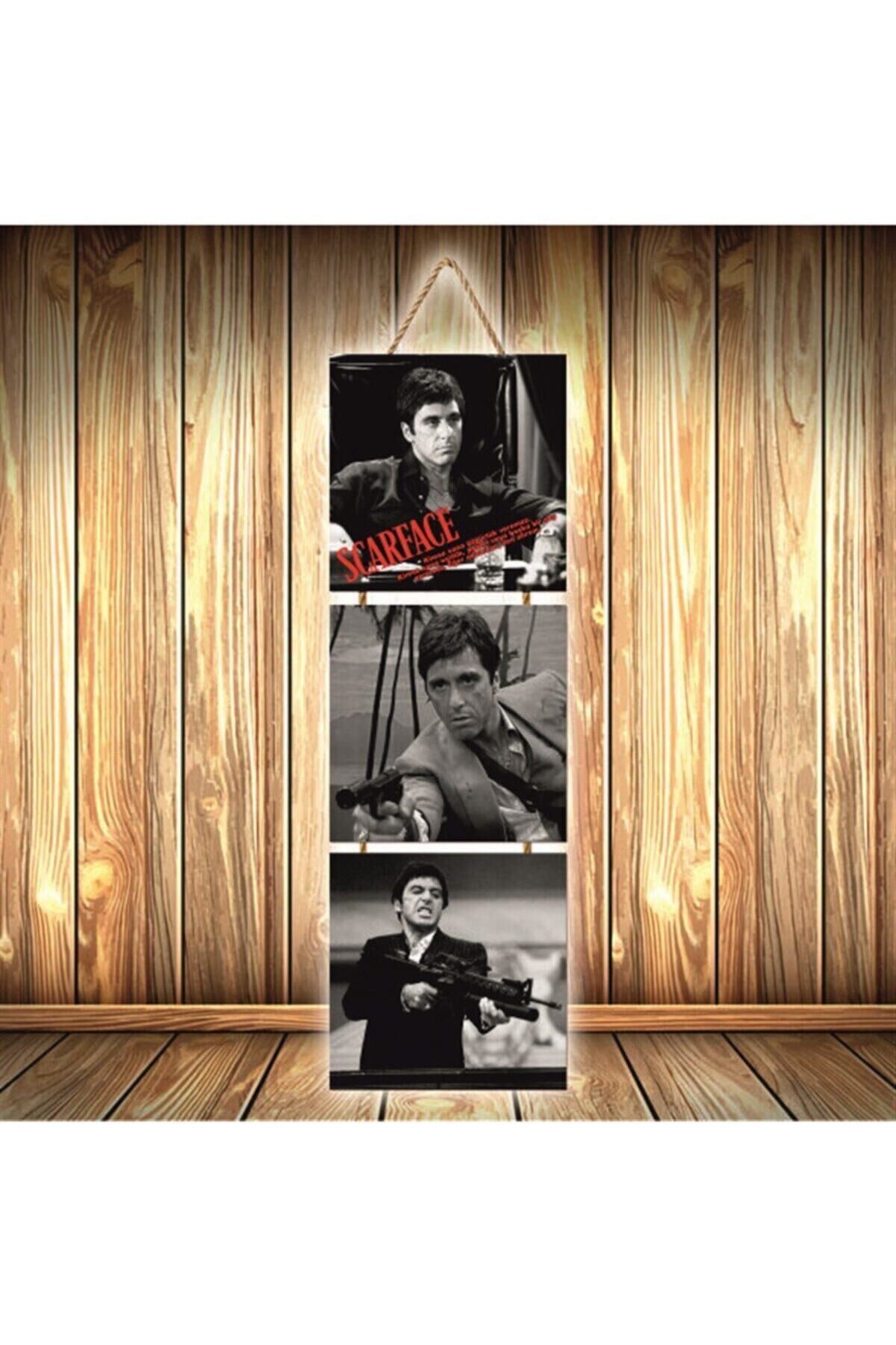 Scarface Tasarımlı Üçlü Retro Ahşap Poster Ü433