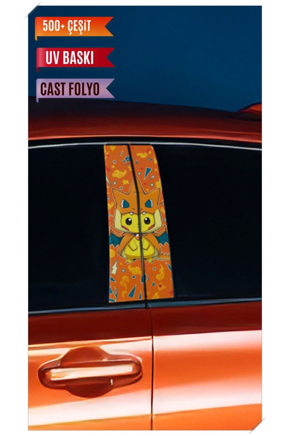 Araç Kapı Direk Kaplama Folyosu Pikachu Desenli (Sağ Sol Takım) (2 Adet) - 22x50 Cm