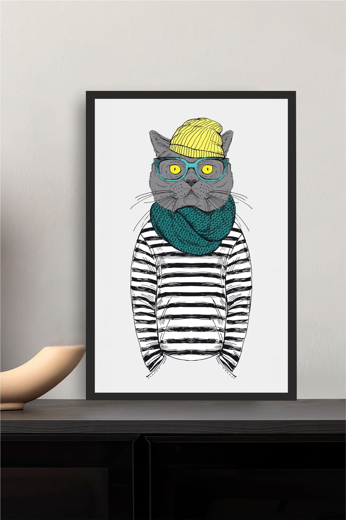 Kedi tasarımlı Çerçeve Görünümlü Mdf Tablo