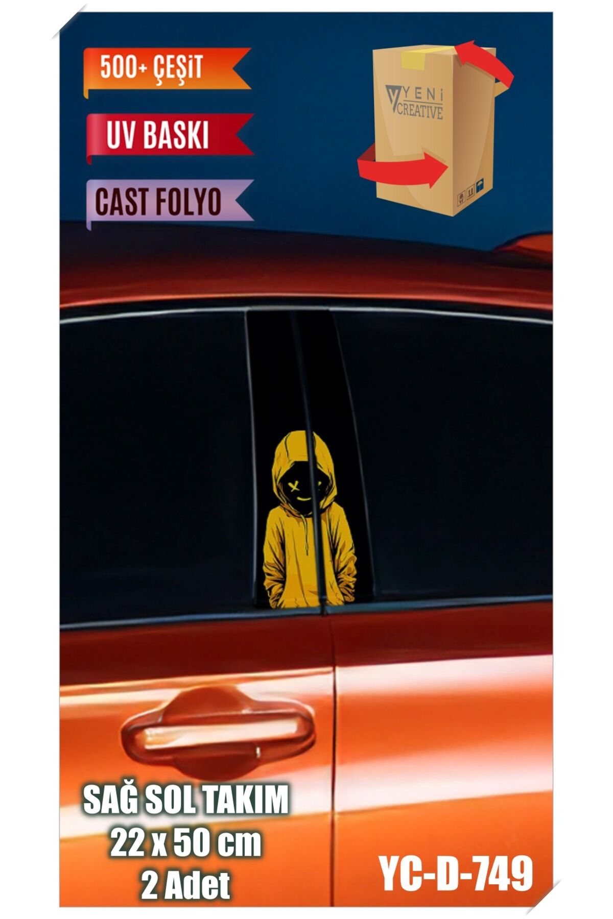 Araç Kapı Direk Kaplama Folyosu Desenli (SAĞ SOL TAKIM) (2 ADET) - 22x50 Cm