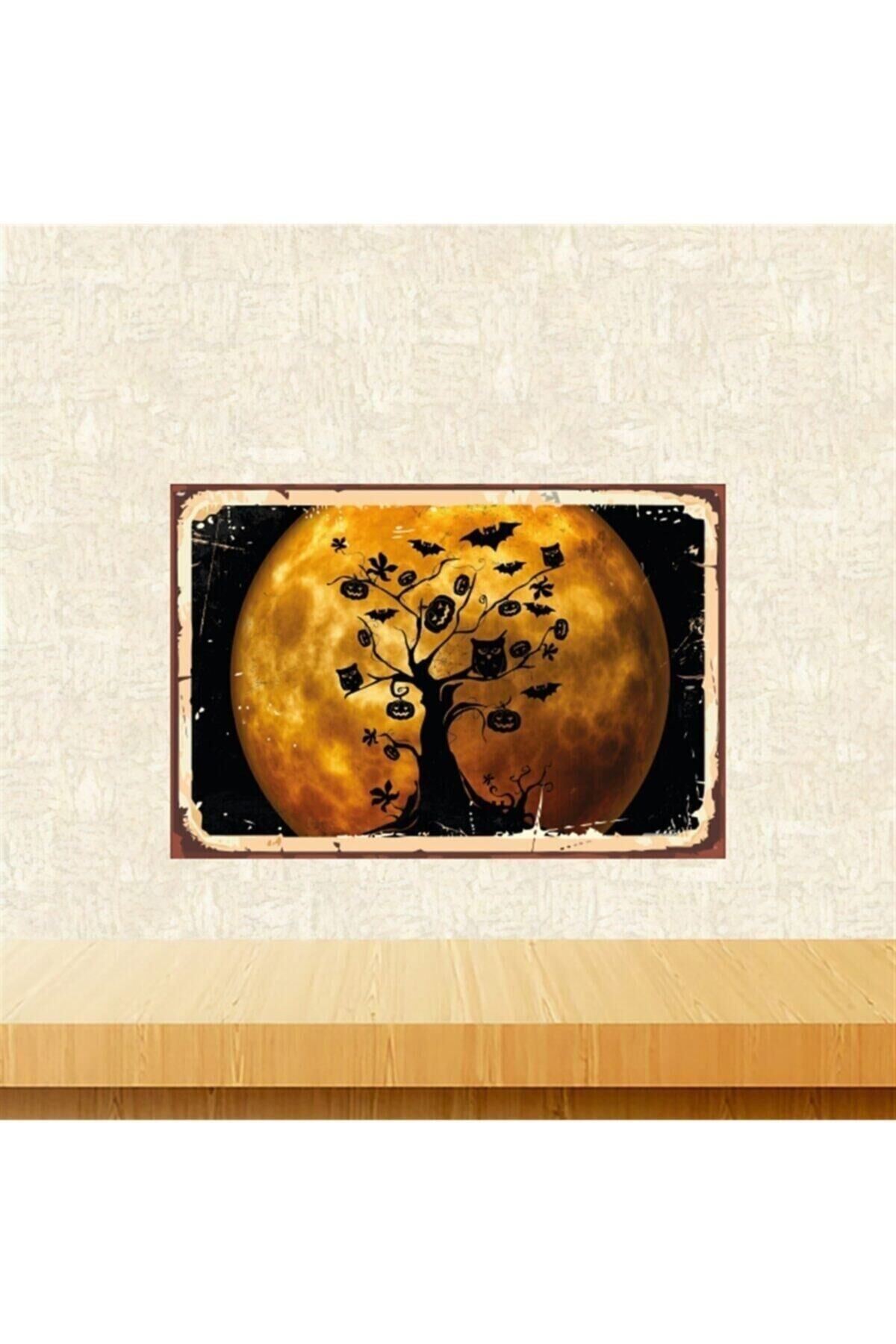 Halloween Ağacı Retro Ahşap Tablo 20-30 Cm