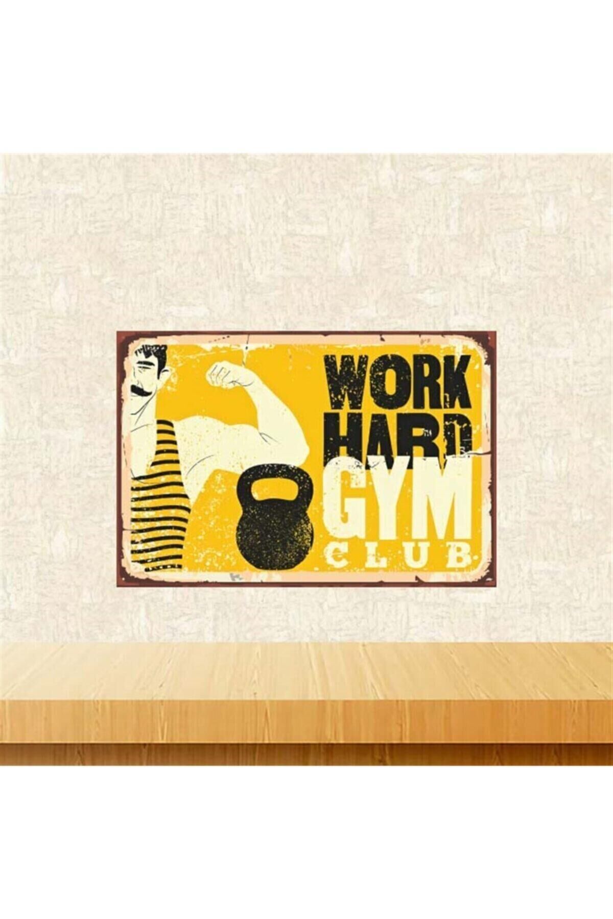 Sarı Work Hard Retro Ahşap Poster Tkfx4170 20-30 cm