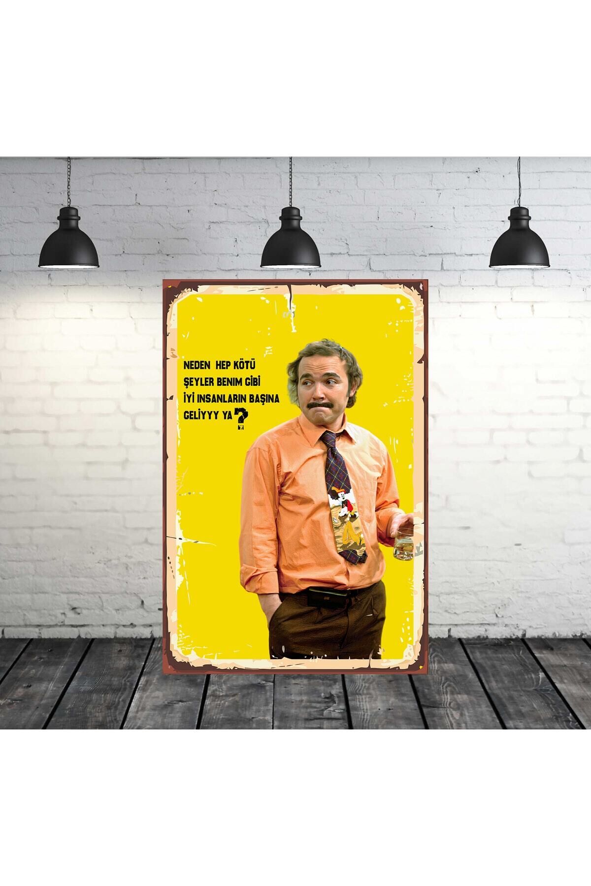 Burhan Altıntop Neden Benim Gibi Iyi Insanların Başına Geliyy ? Tasarımlı 20x30 Cm Retro Ahşap Tablo