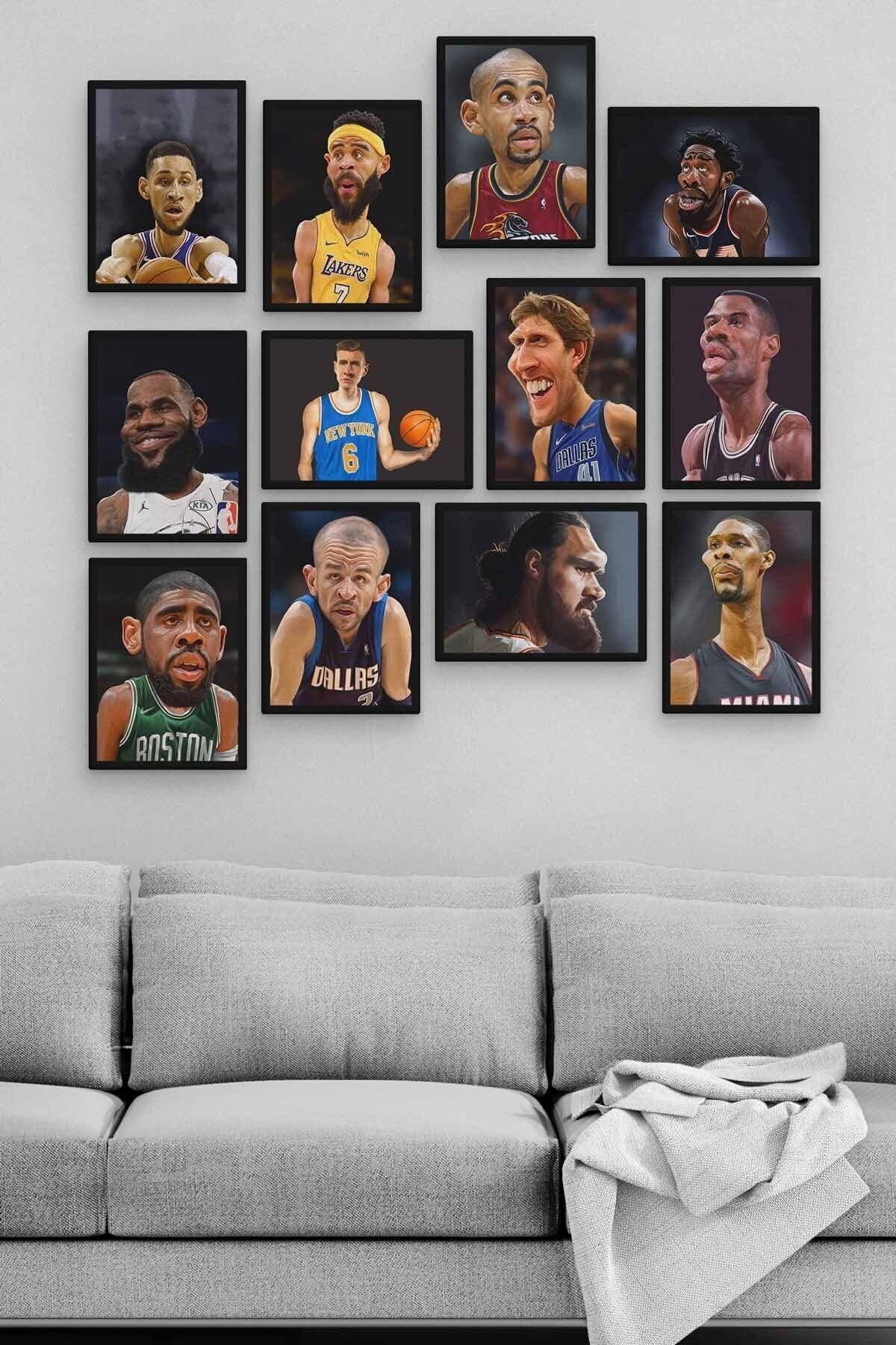 Basketçiler 12 Parça Ahşap Mdf Tablo Zlltb247