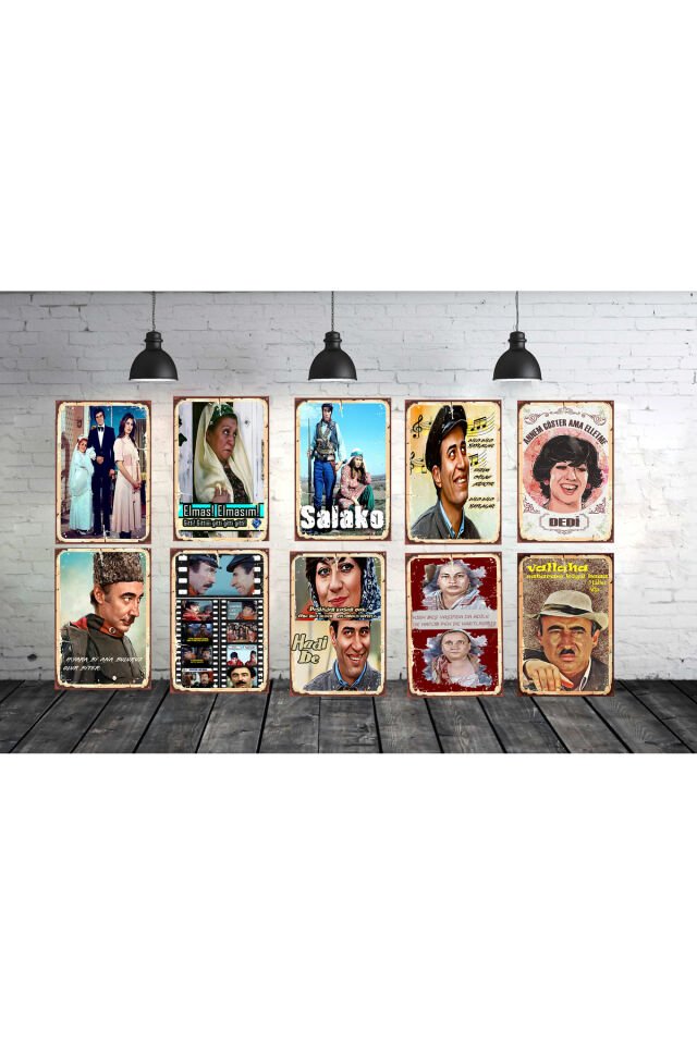 Kemal Sunal Şener Şen Replikleri Temalı 10 Adet 20 x 30 CM Duvar Tablo Set