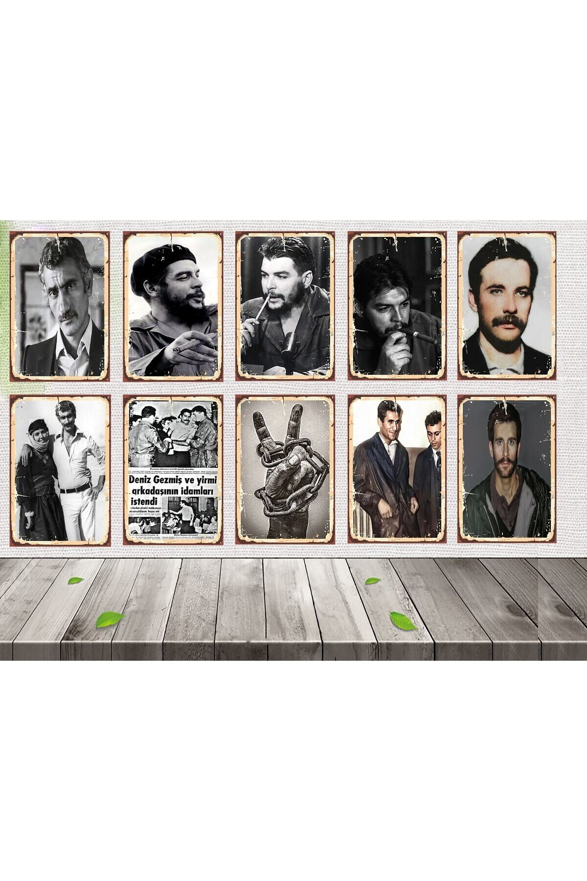 Devrimci Seti 10 Adet Yılmaz Güney Che Guevara Deniz Gezmiş Mahir Çayan 20x30 Cm Retro Ahşap Tablo