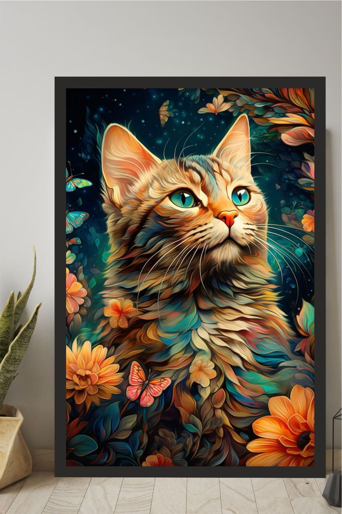 Kedi tasarımlı Çerçeve Görünümlü Mdf Tablo