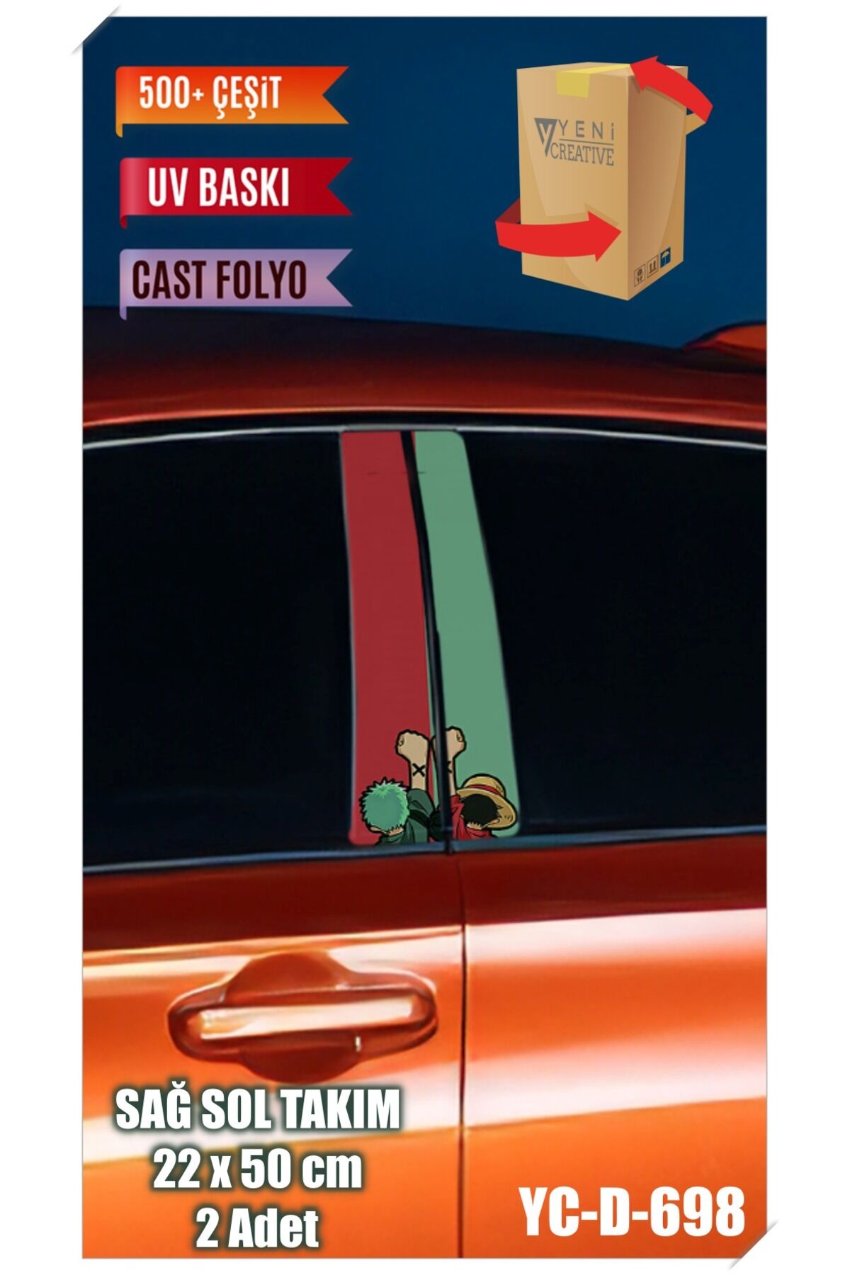 Araç Kapı Direk Kaplama Folyosu Desenli (SAĞ SOL TAKIM) (2 ADET) - 22x50 Cm