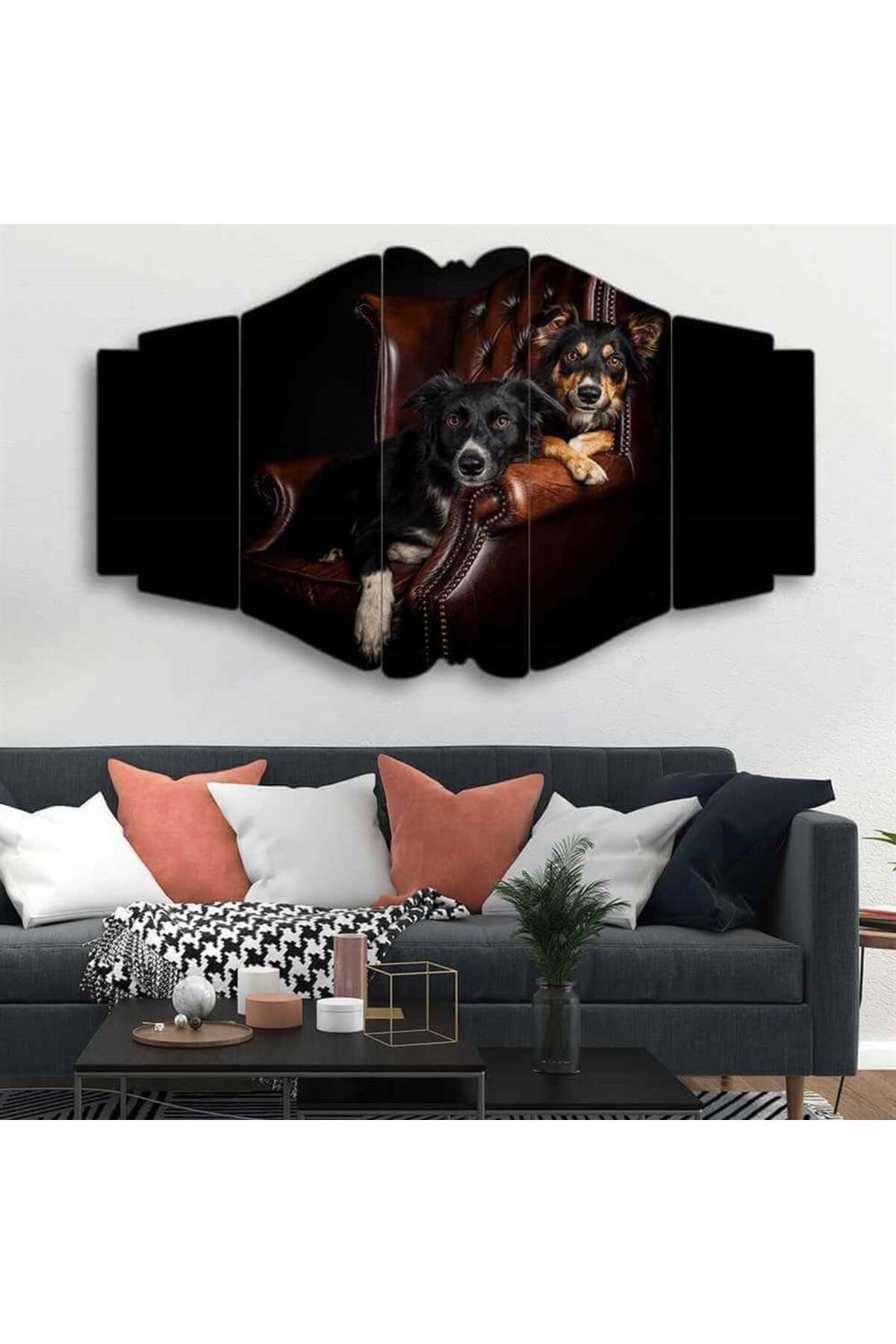 Koltukta Oturan Köpekler - 5 Parçalı Tablo