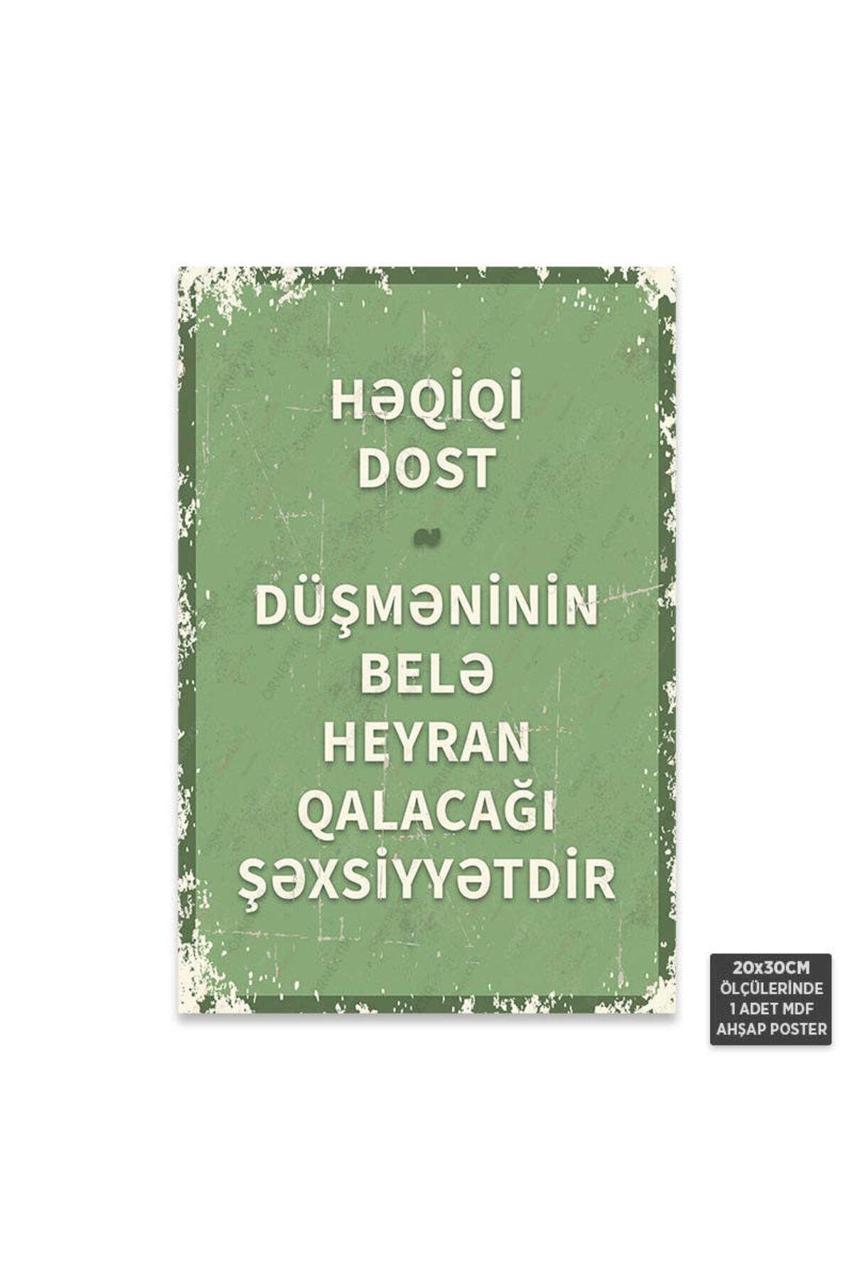 PT1249-AZE - Gerçek Dost Azerbaycan Türkçesi Retro Mdf Ahşap Poster (20x30cm)