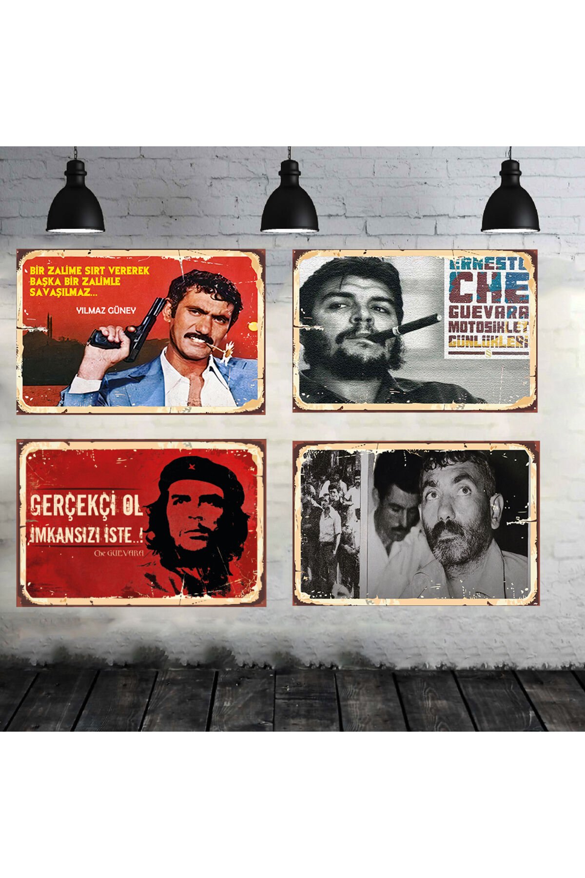 Che Guevara Yılmaz Güney Seti 4 Adet 20x30 Cm Retro Ahşap Tablo