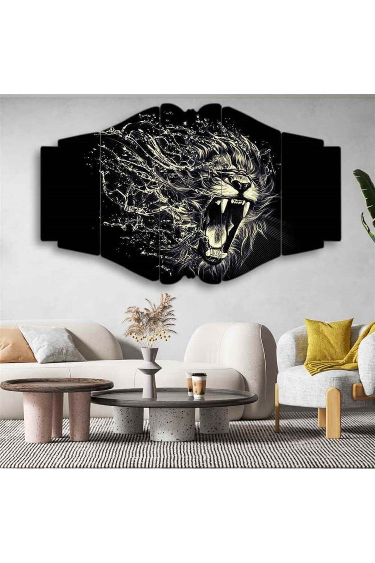 Su ve Kükreyen Aslan - 5 Parçalı Tablo