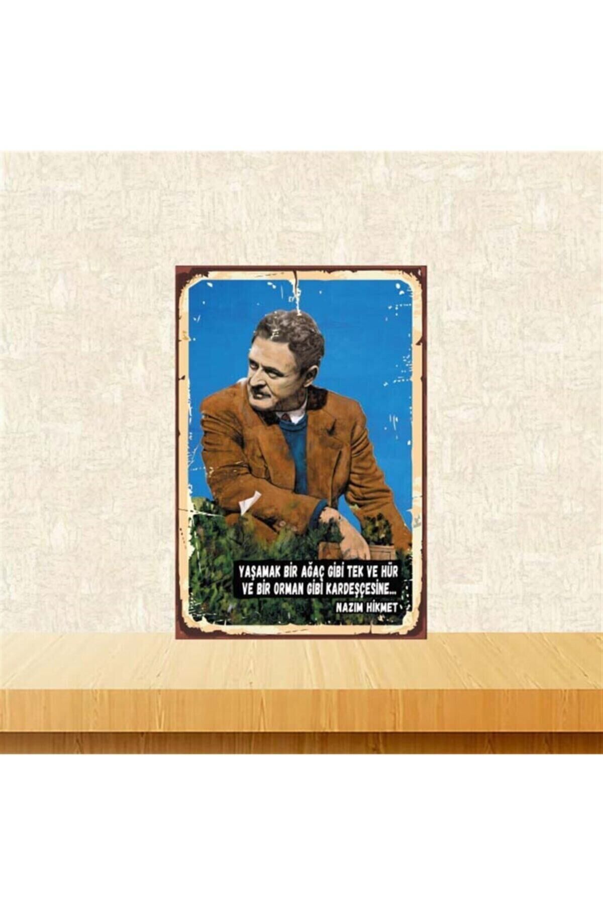 Nazım Hikmet Retro Ahşap Poster 20-30 cm