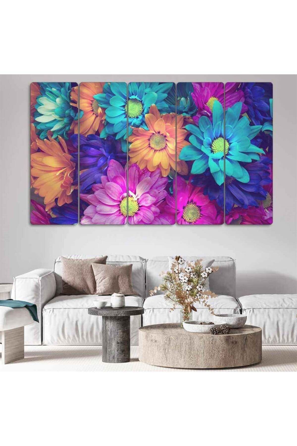 Renkli Kasımpatılar - 5 Parçalı Çiçek Tablo