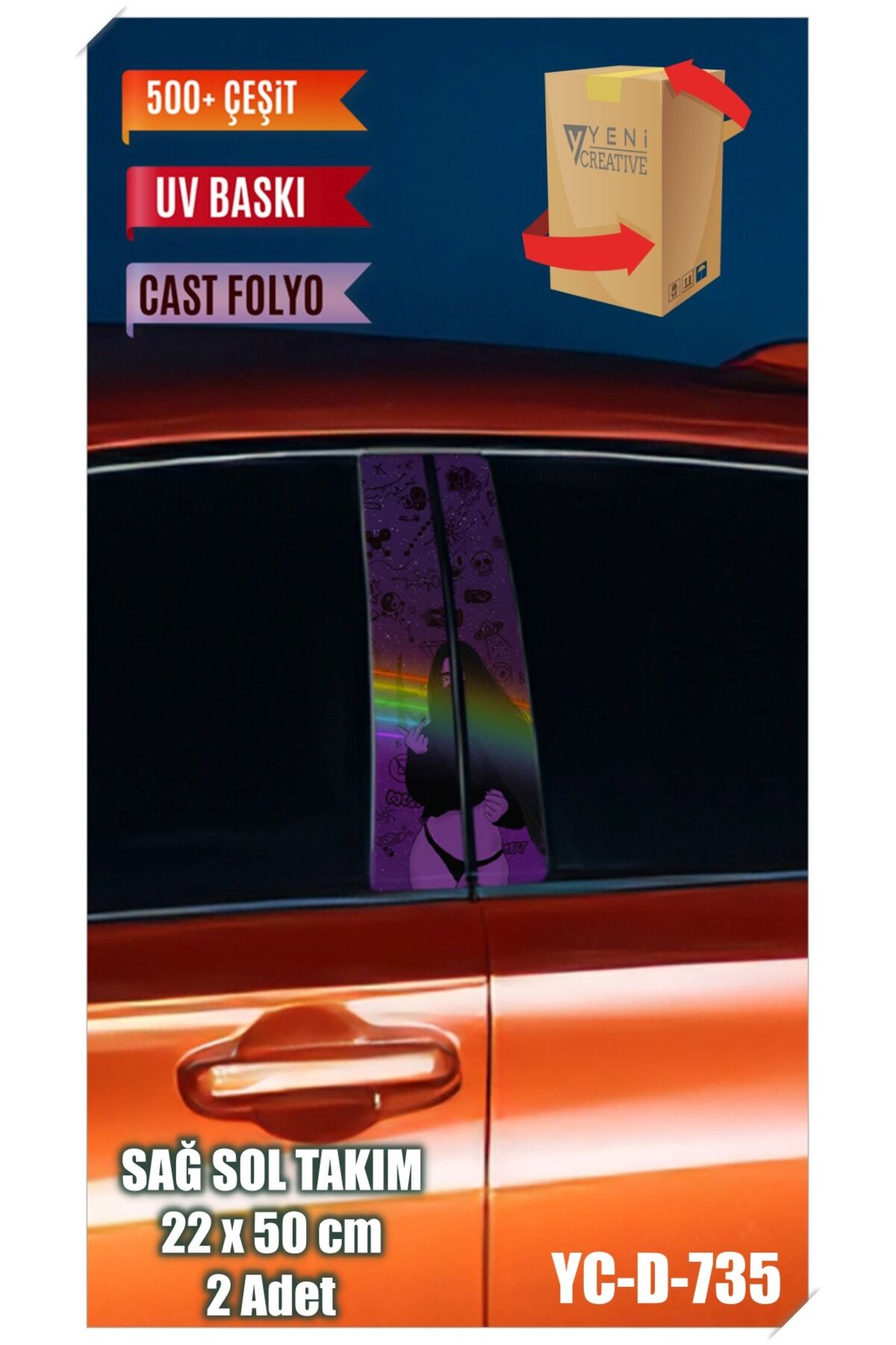 Araç Kapı Direk Kaplama Folyosu Kadın Desenli (SAĞ SOL TAKIM) (2 ADET) - 22x50 Cm