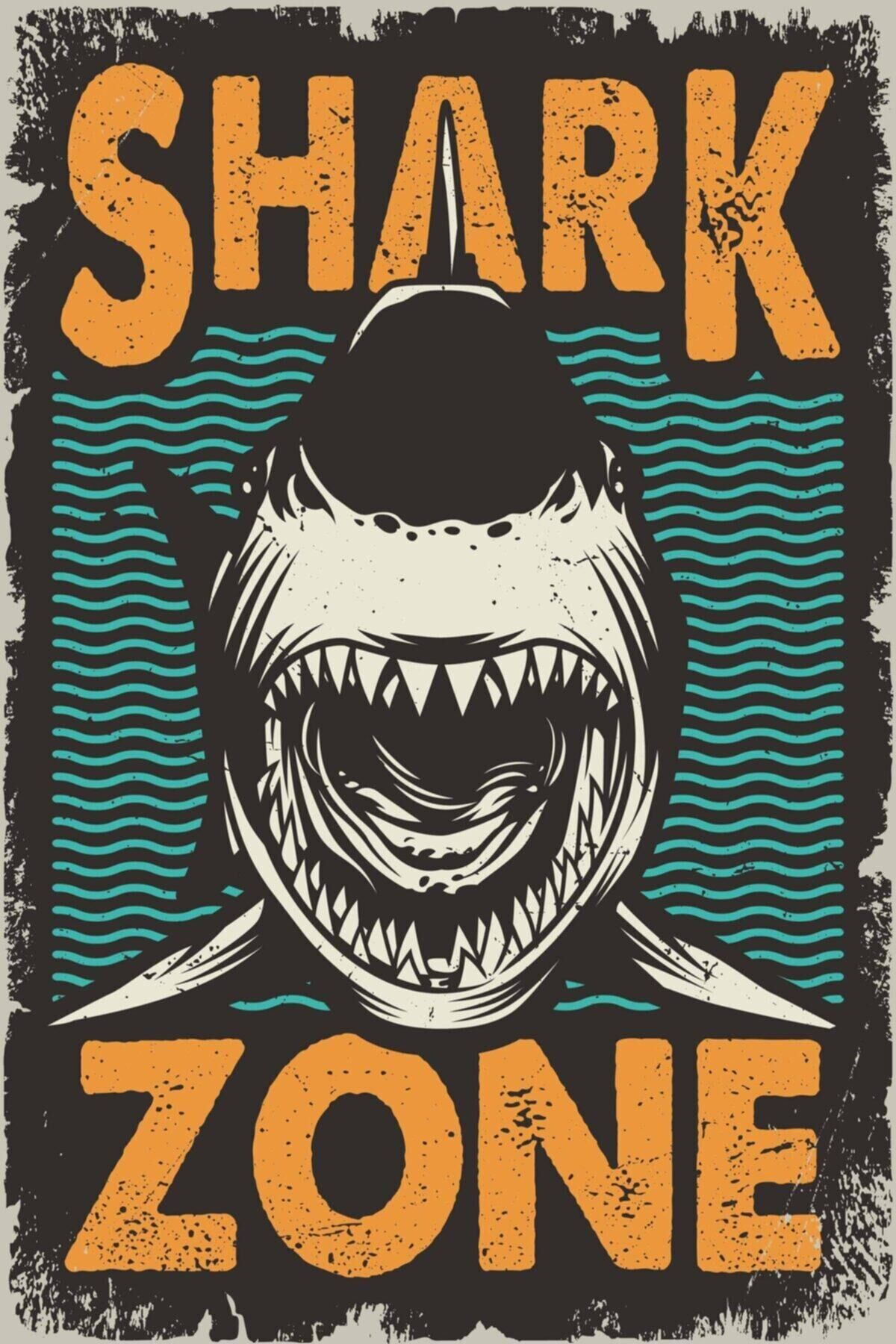 Shark Zone Retro Ahşap Poster