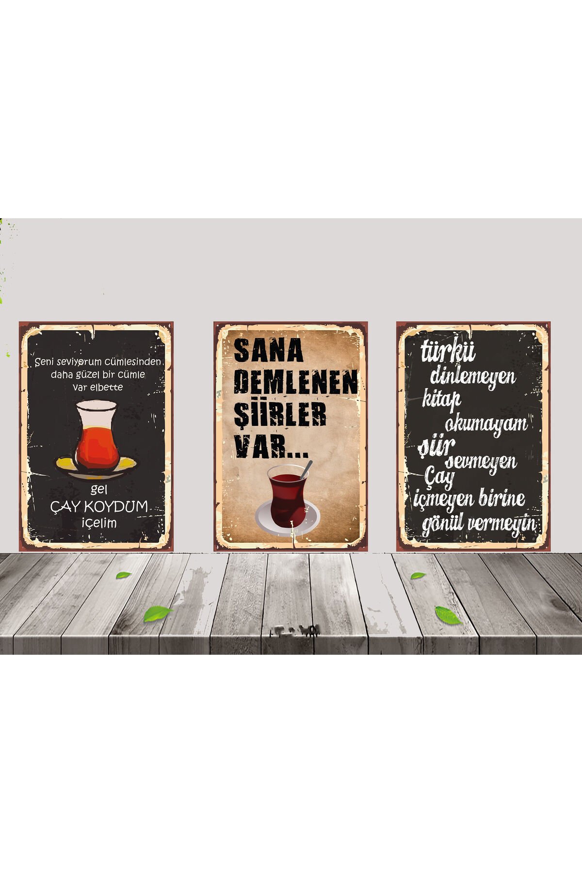 Çay Sözleri 3 Adet 20x30 CM MDF Tablo Seti