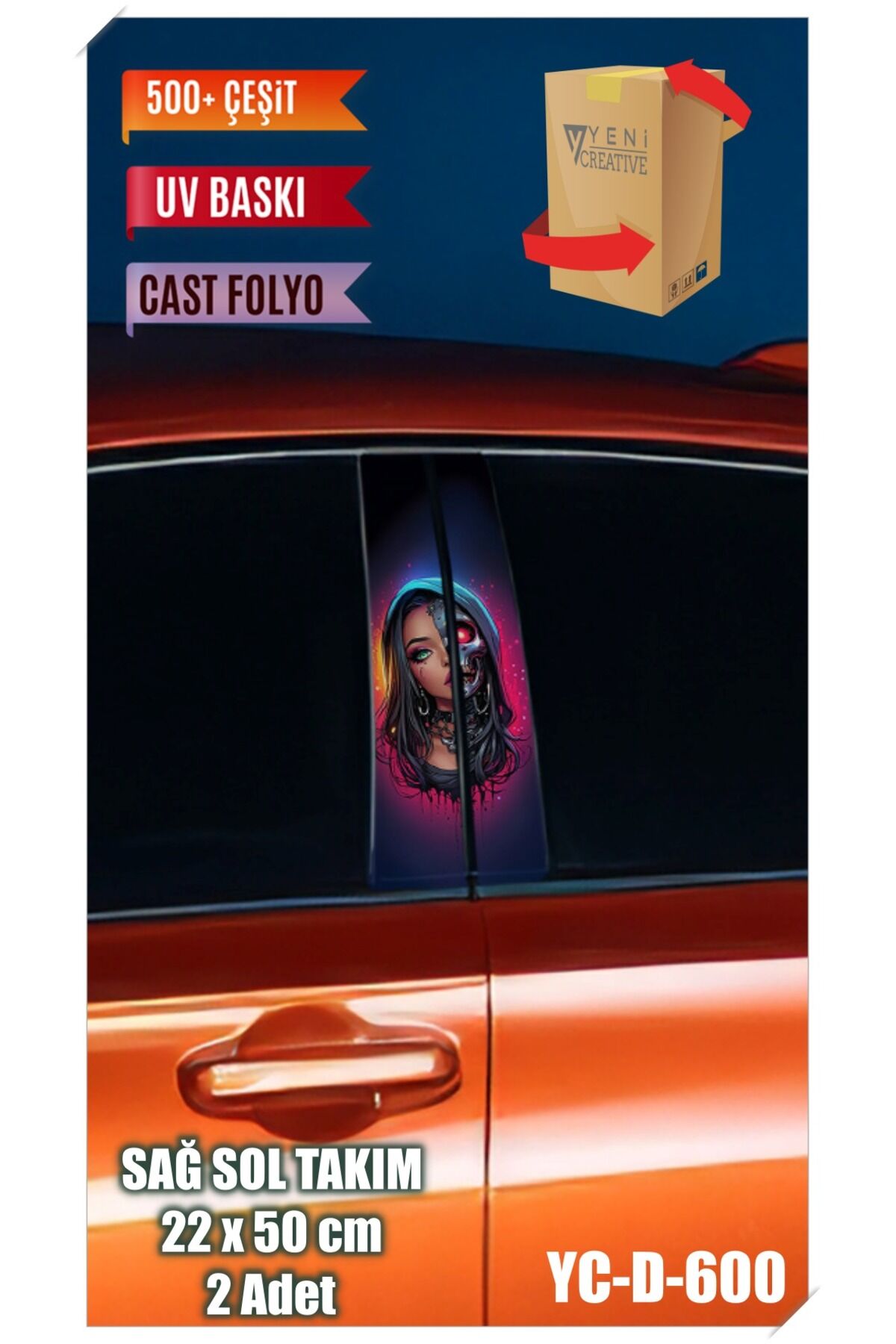 Araç Kapı Direk Kaplama Folyosu Kadın Desenli (SAĞ SOL TAKIM) (2 ADET) - 22x50 Cm