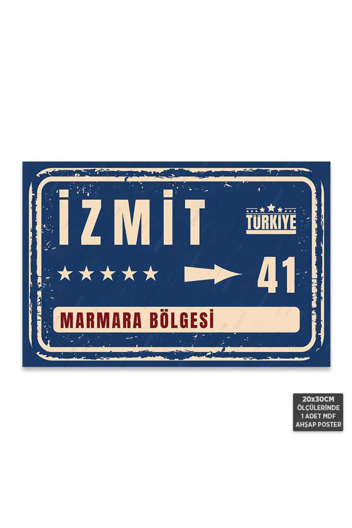 PT1114 - İzmit Şehir Tabelası Retro Mdf Ahşap Poster (20x30cm)