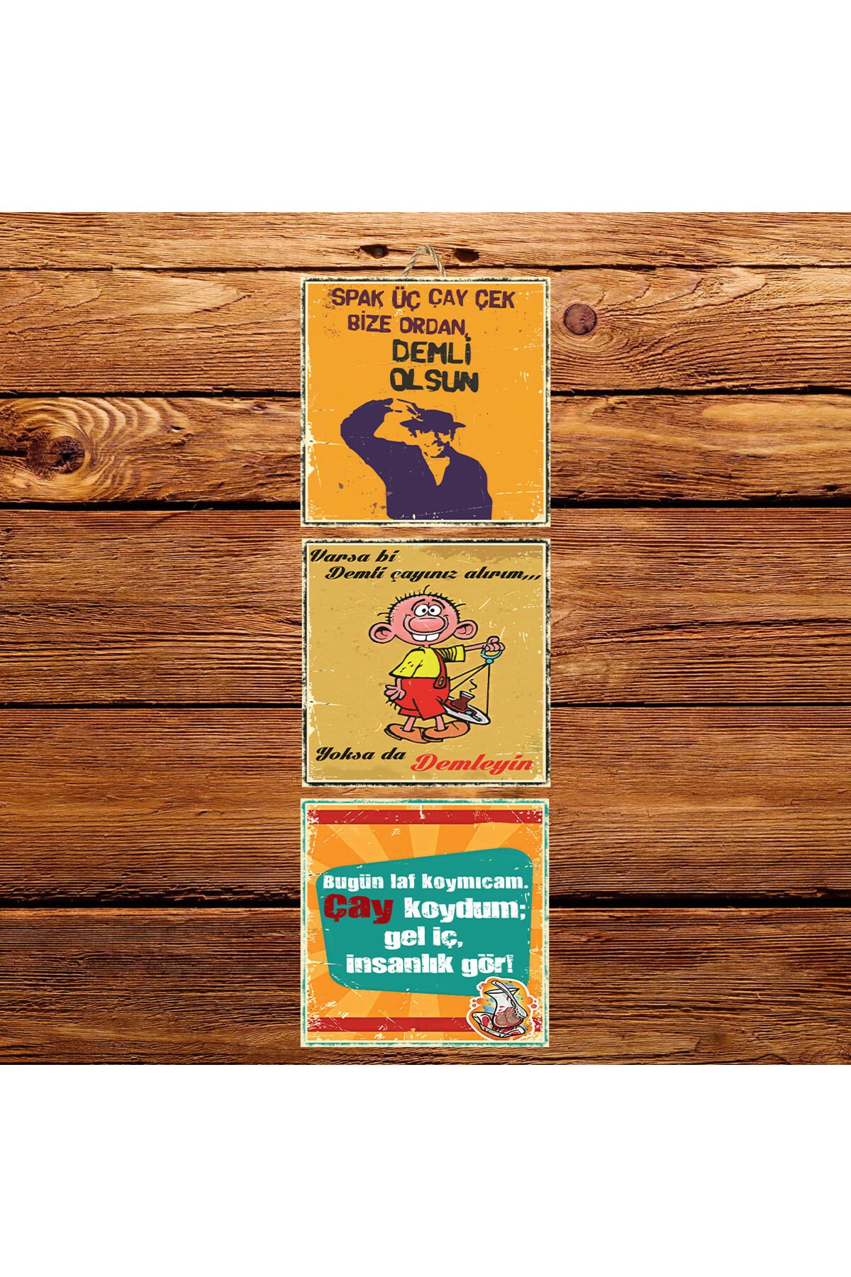 Turist Ömer Üç Çay Çek Temalı Üçlü 15x15 CM Set 02