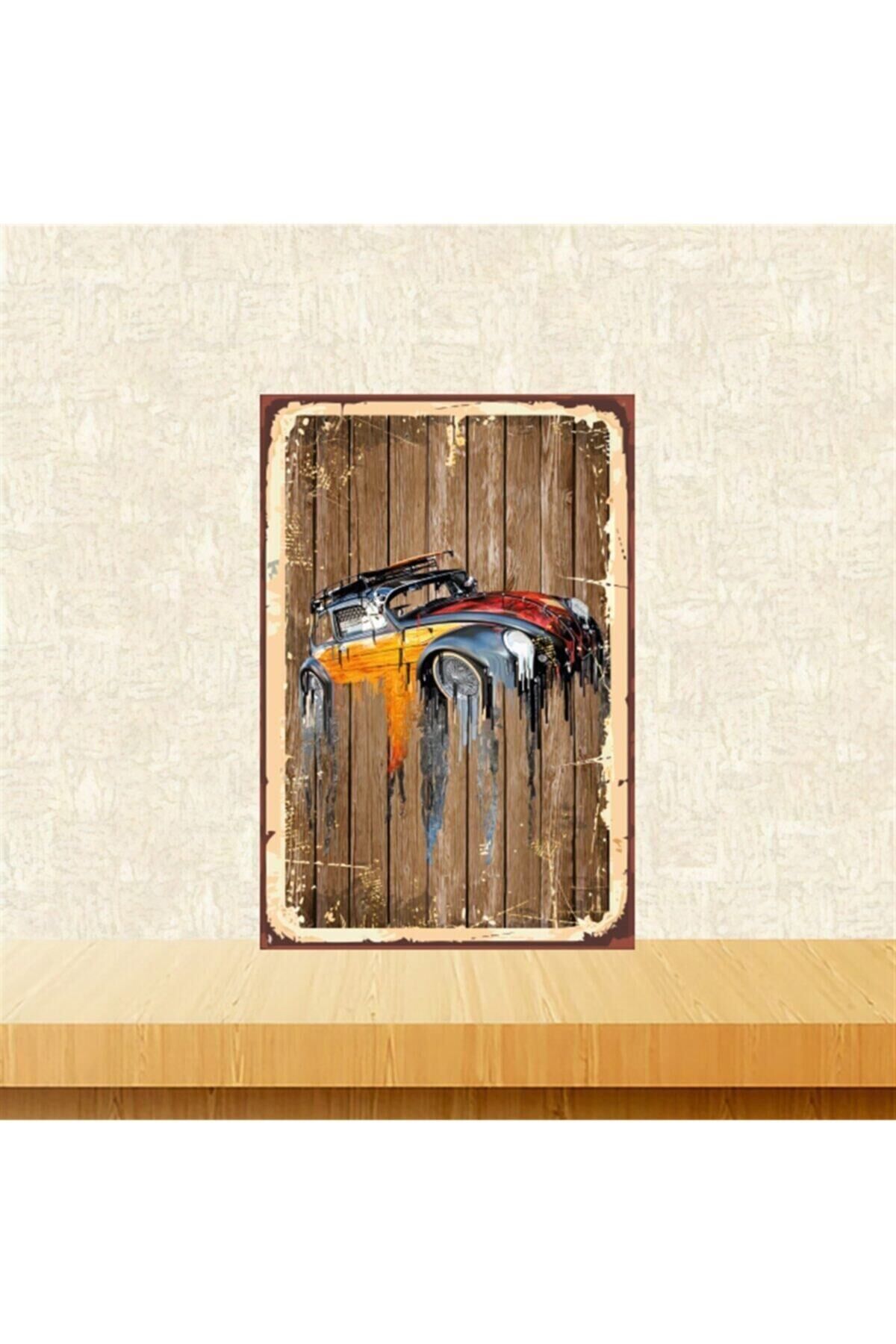 Yağlı Boya Tasarımlı Araba 20-30 Cm Retro Ahşap Tablo Tkfx5141